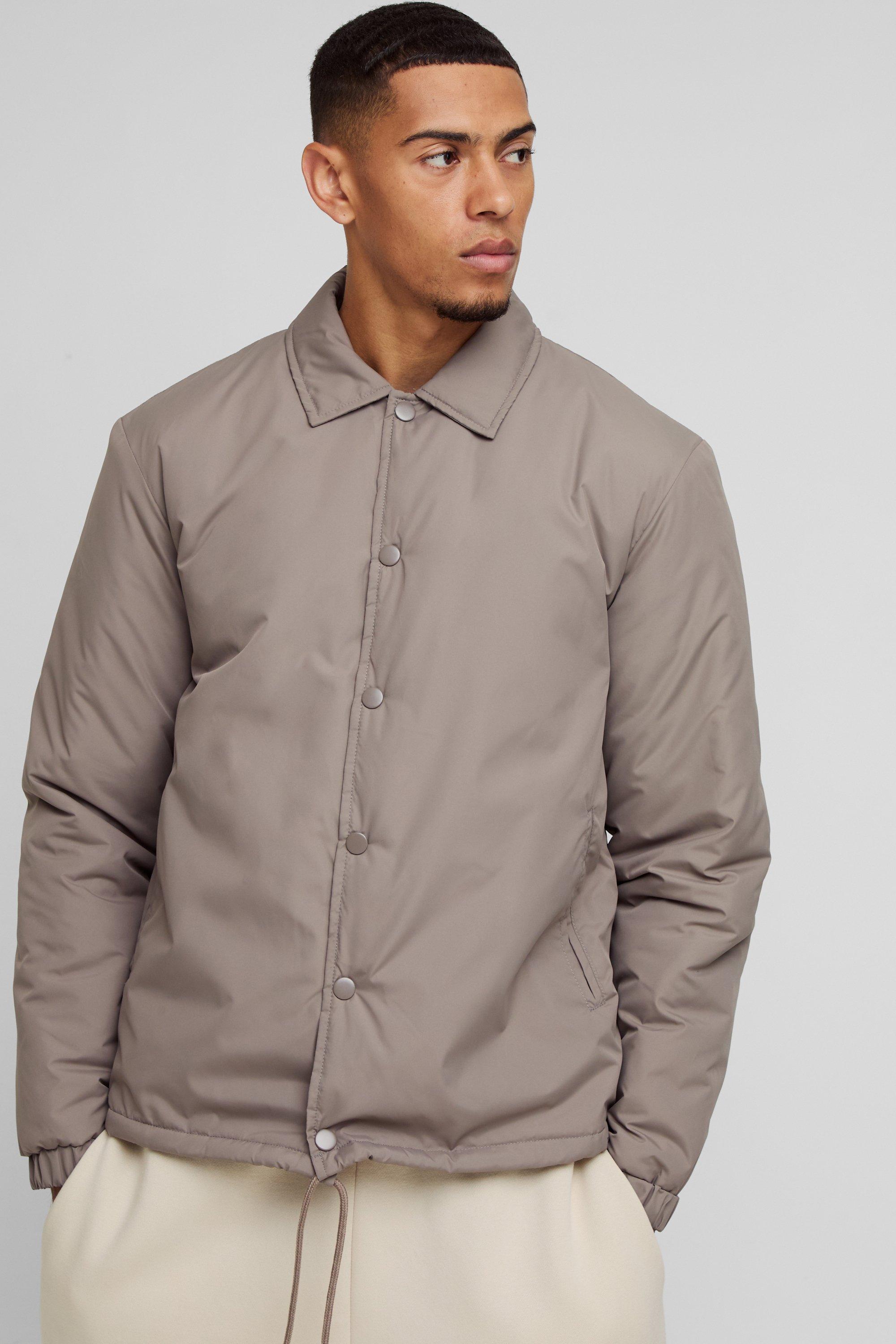 Mens Beige Padded Collared Coach Jacket, Beige
