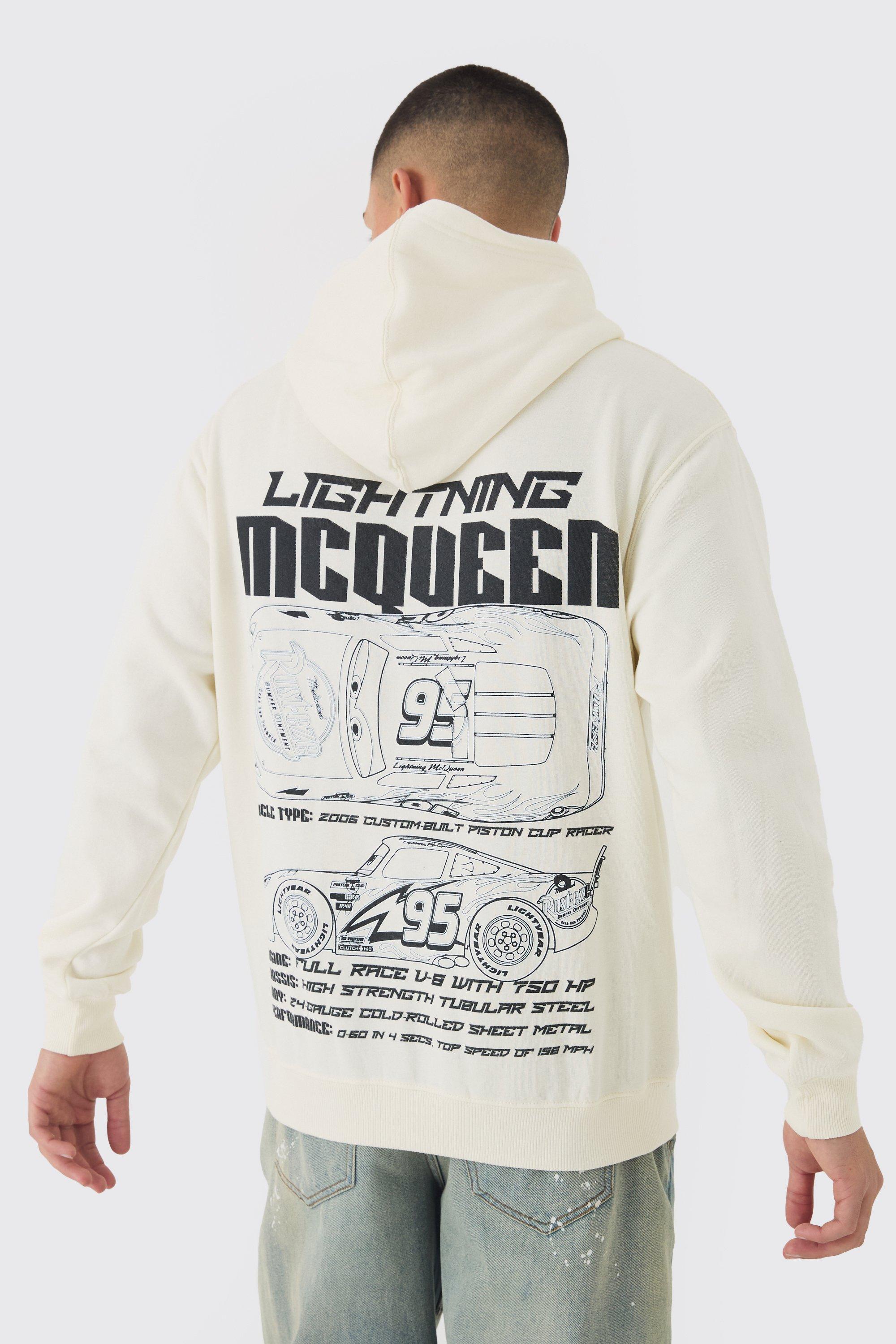 Felpa oversize con stampa ufficiale di Saetta McQueen Cars e cappuccio, Cream