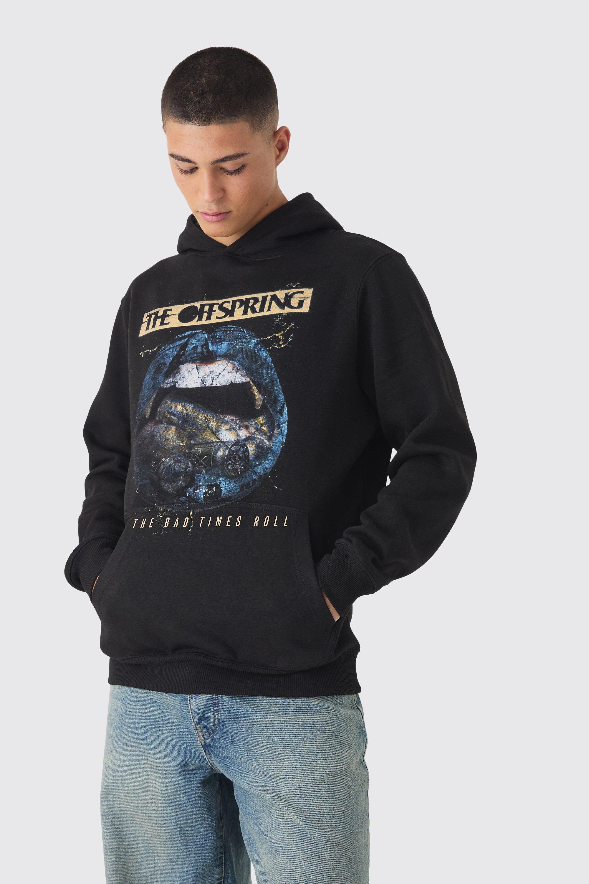 Mens Black Oversized The Offspring Band License Print Hoodie, Black