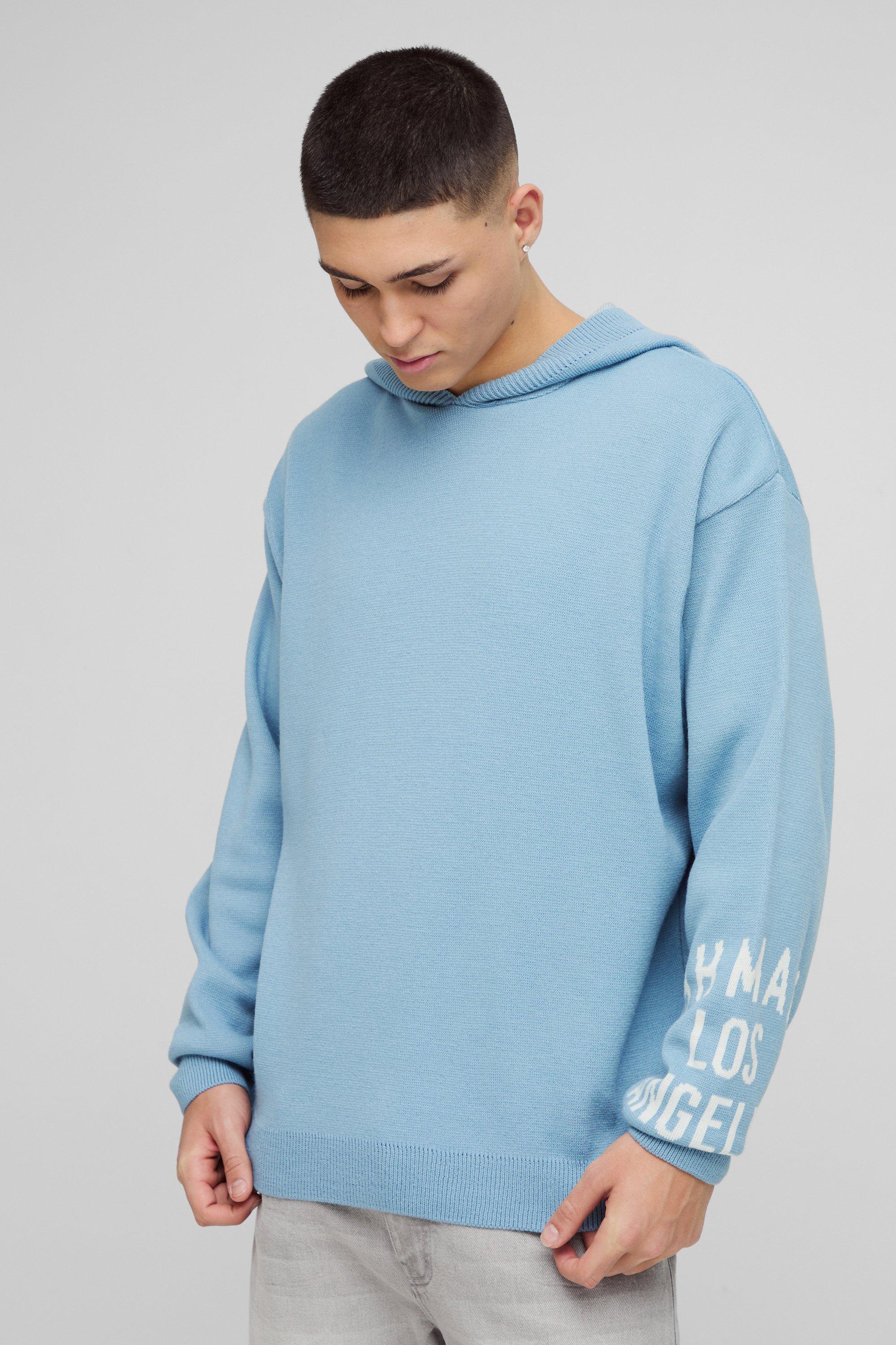 Felpa oversize Man in maglia con cappuccio, Azzurro