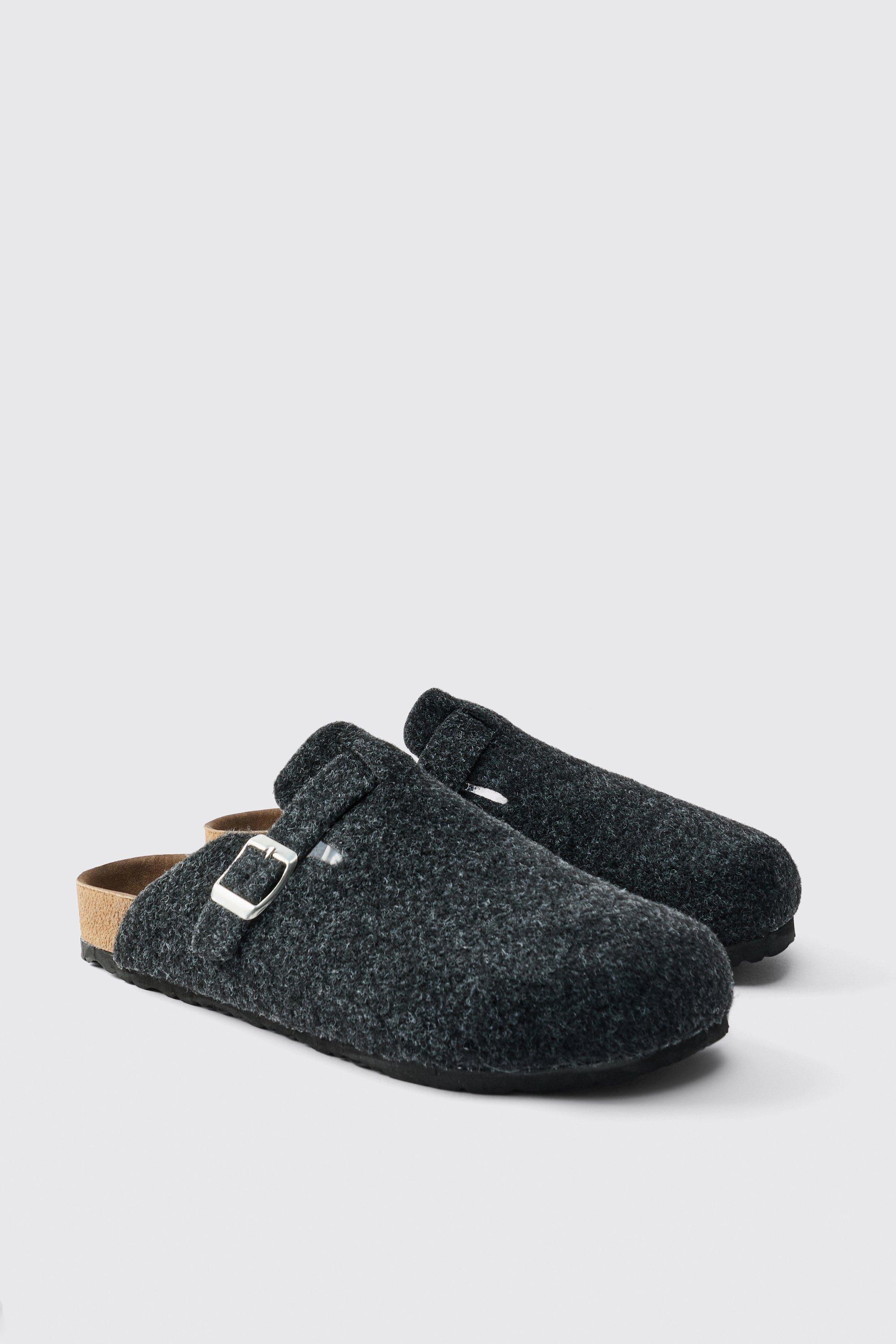 Mens Black Felt Mule, Black