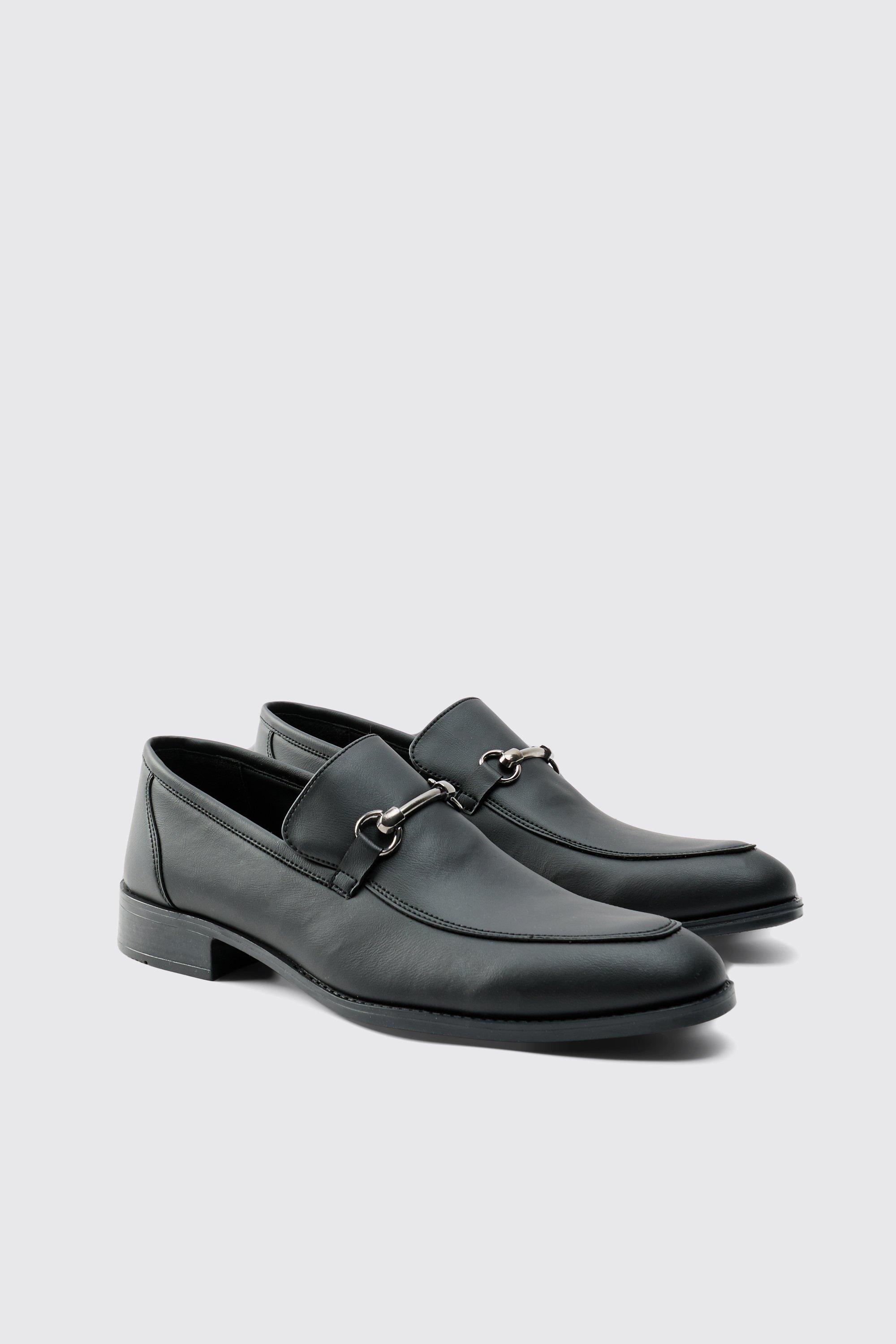 Mens Black Faux Leather Suede snaffle loafer, Black