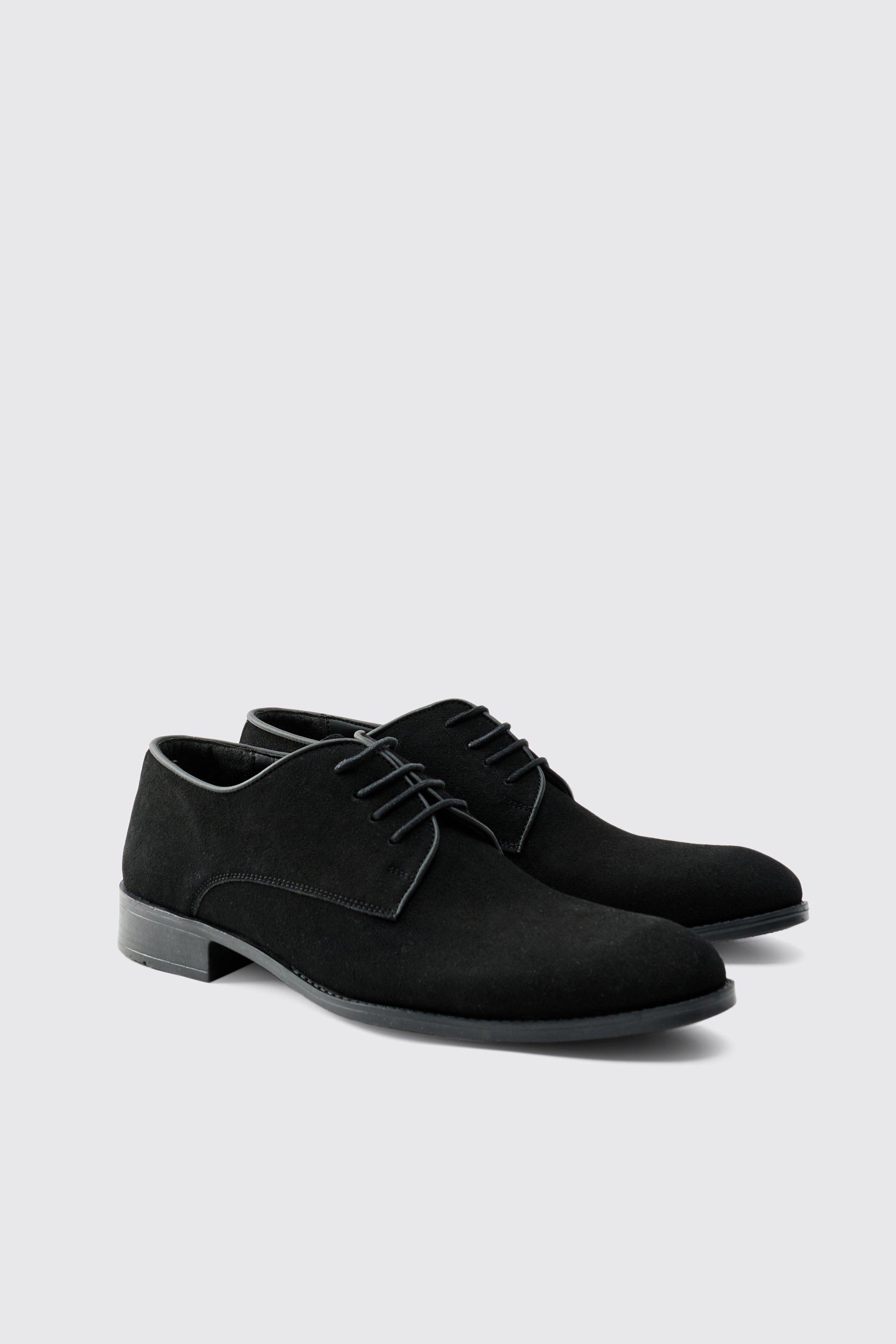 Mens Black Faux Suede Derby, Black