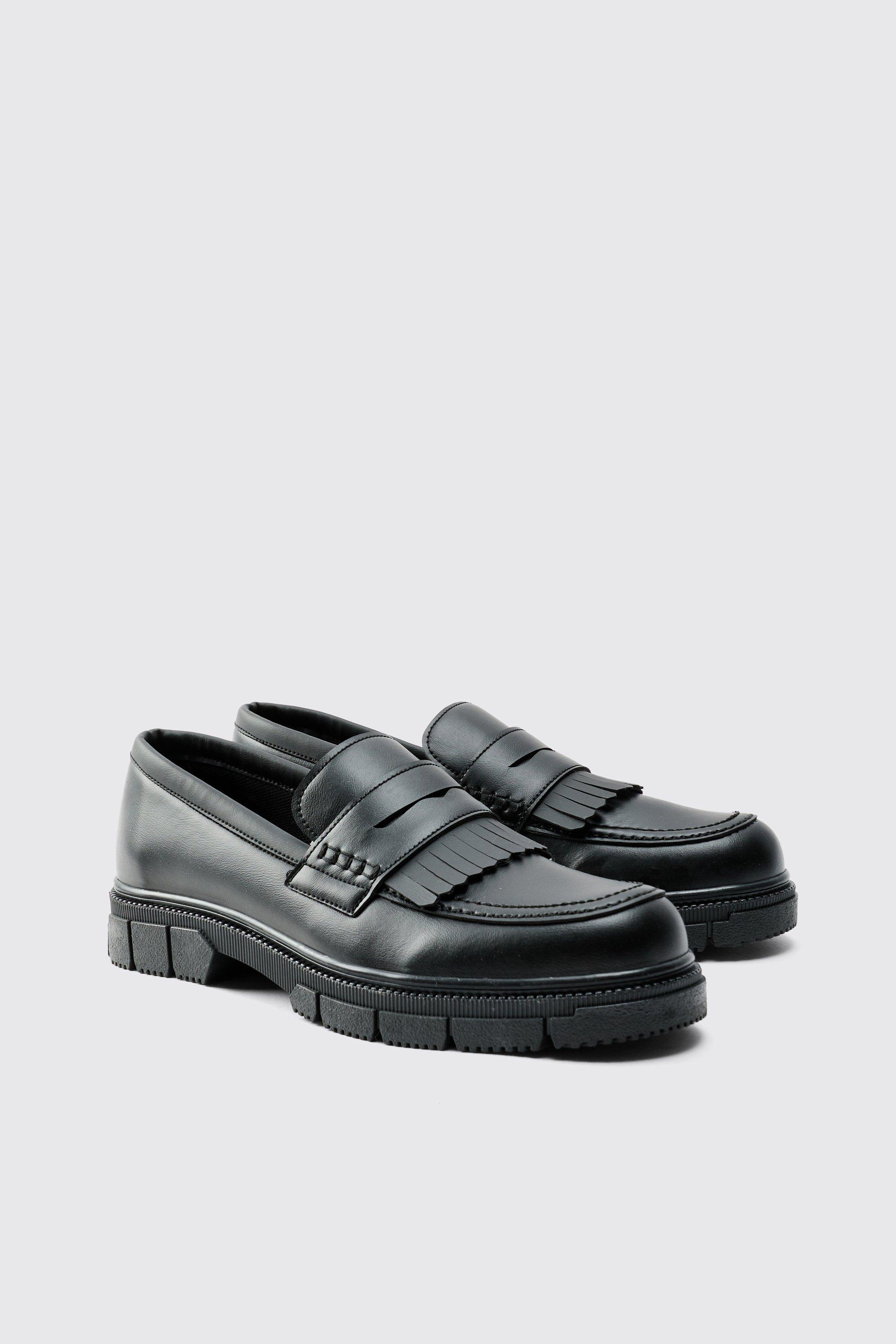Mens Pu Chunky Sole Tassel Loafer In Black, Black