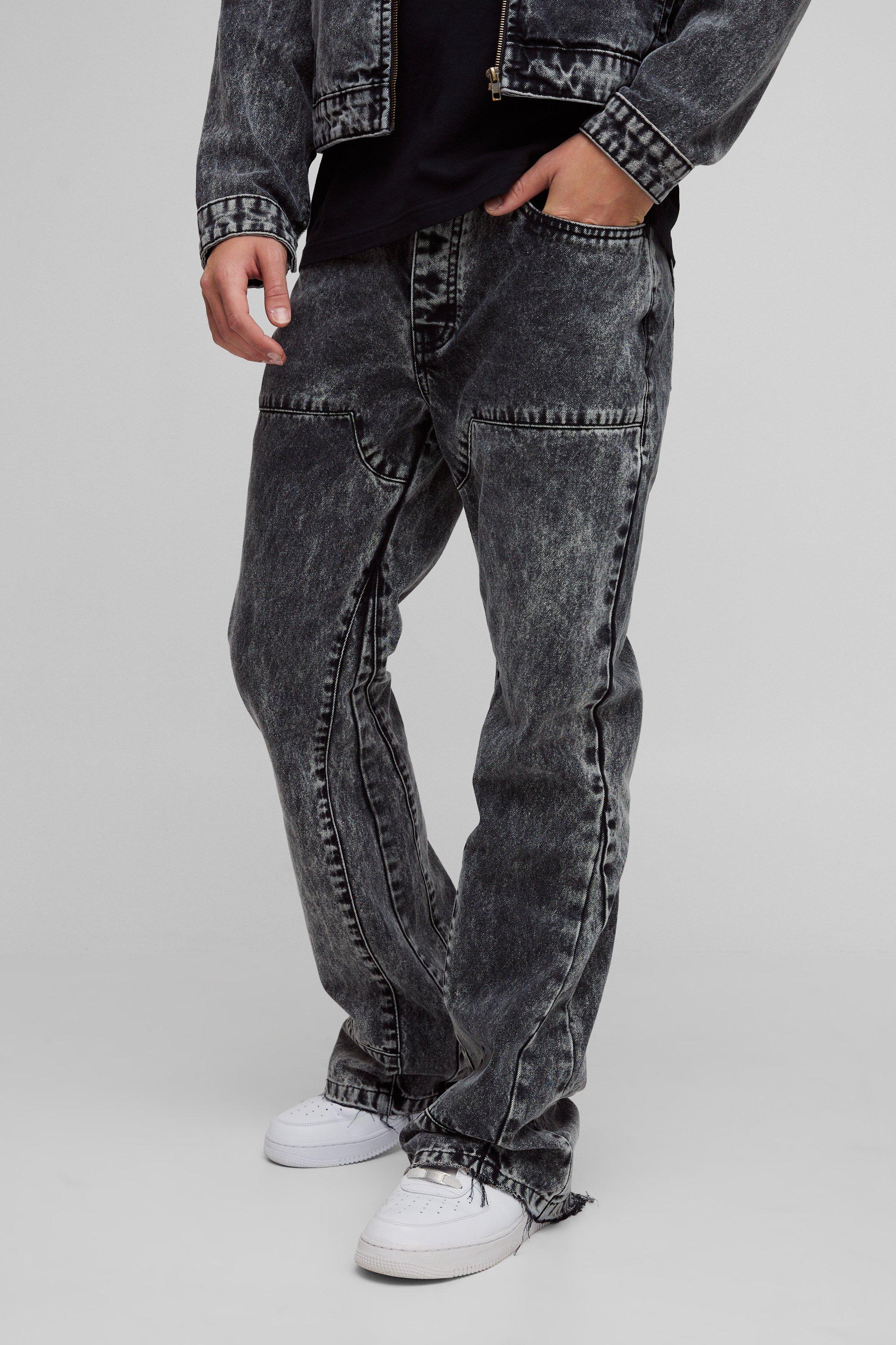 Boohoo Baggy Jeans Met Wijde Pijpen, Gusset En Verfspetters, Charcoal