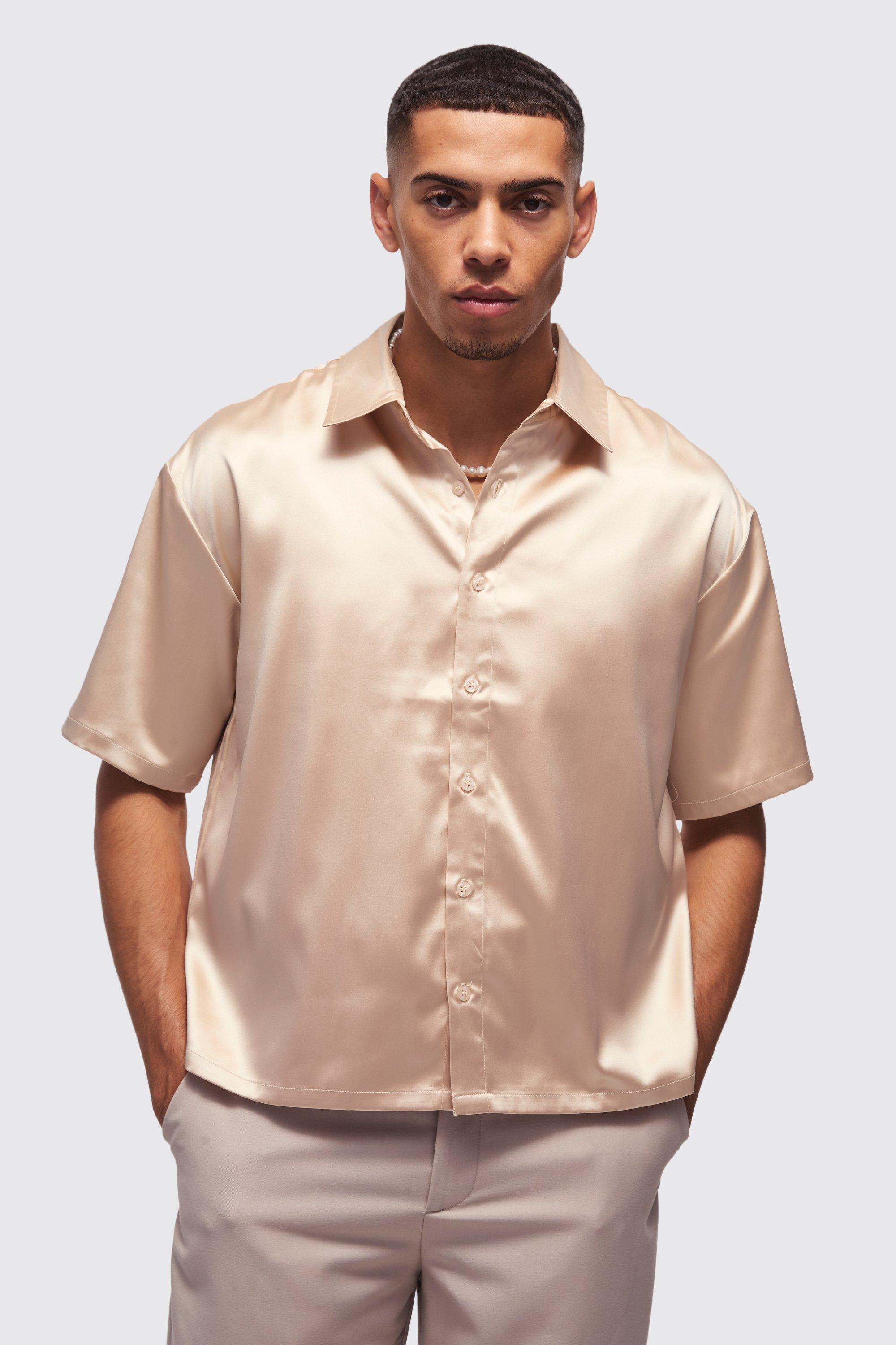 Oversized Boxy Satin Short Sleeve Shirt