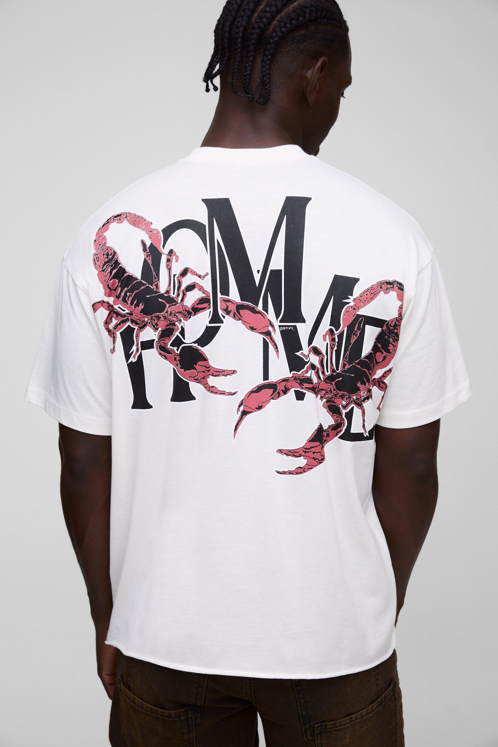 Mens White Oversized Homme Back Print T-Shirt With Woven Label, White