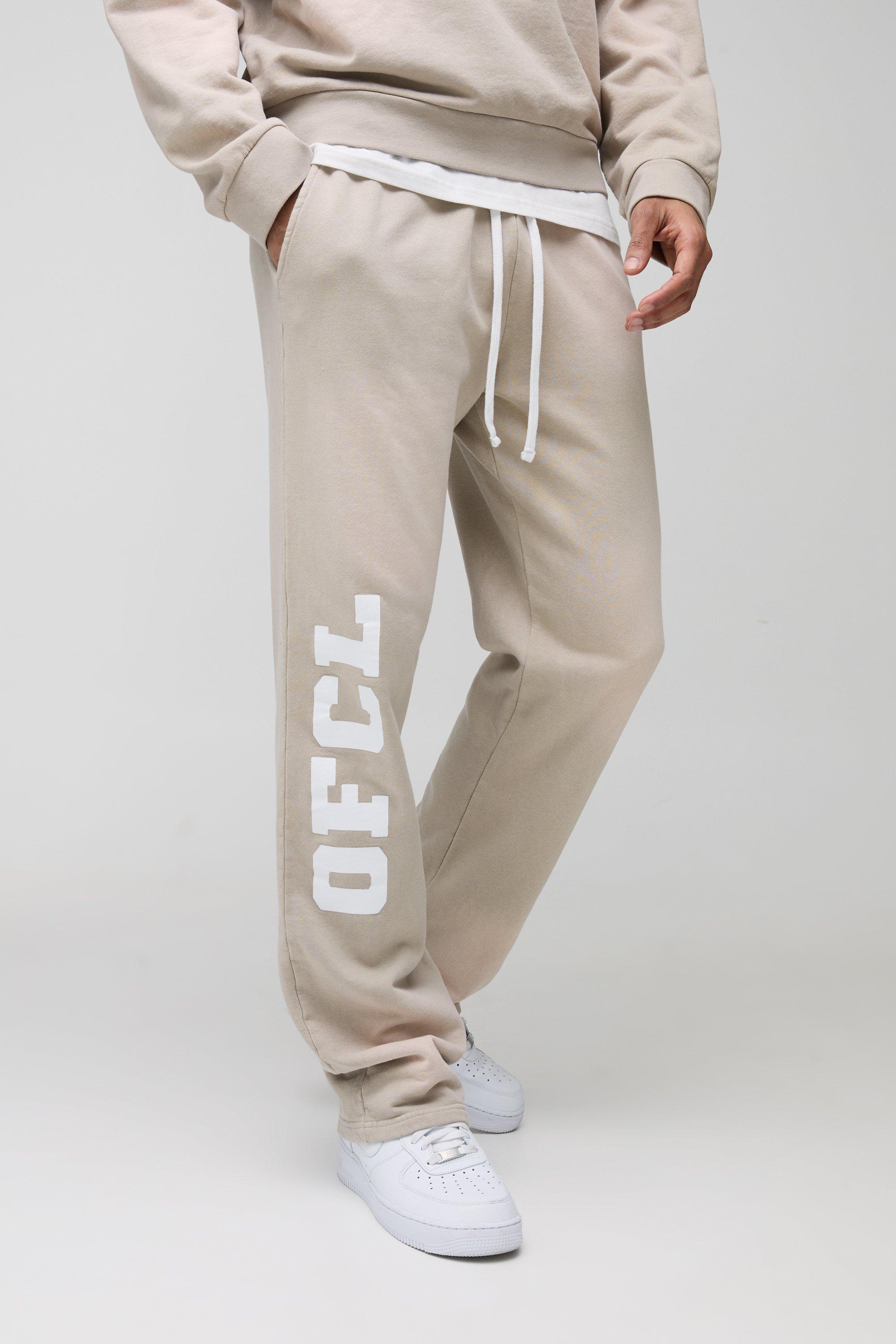 Mens Beige Relaxed Fit Spray Wash Ofcl Printed Jogger, Beige