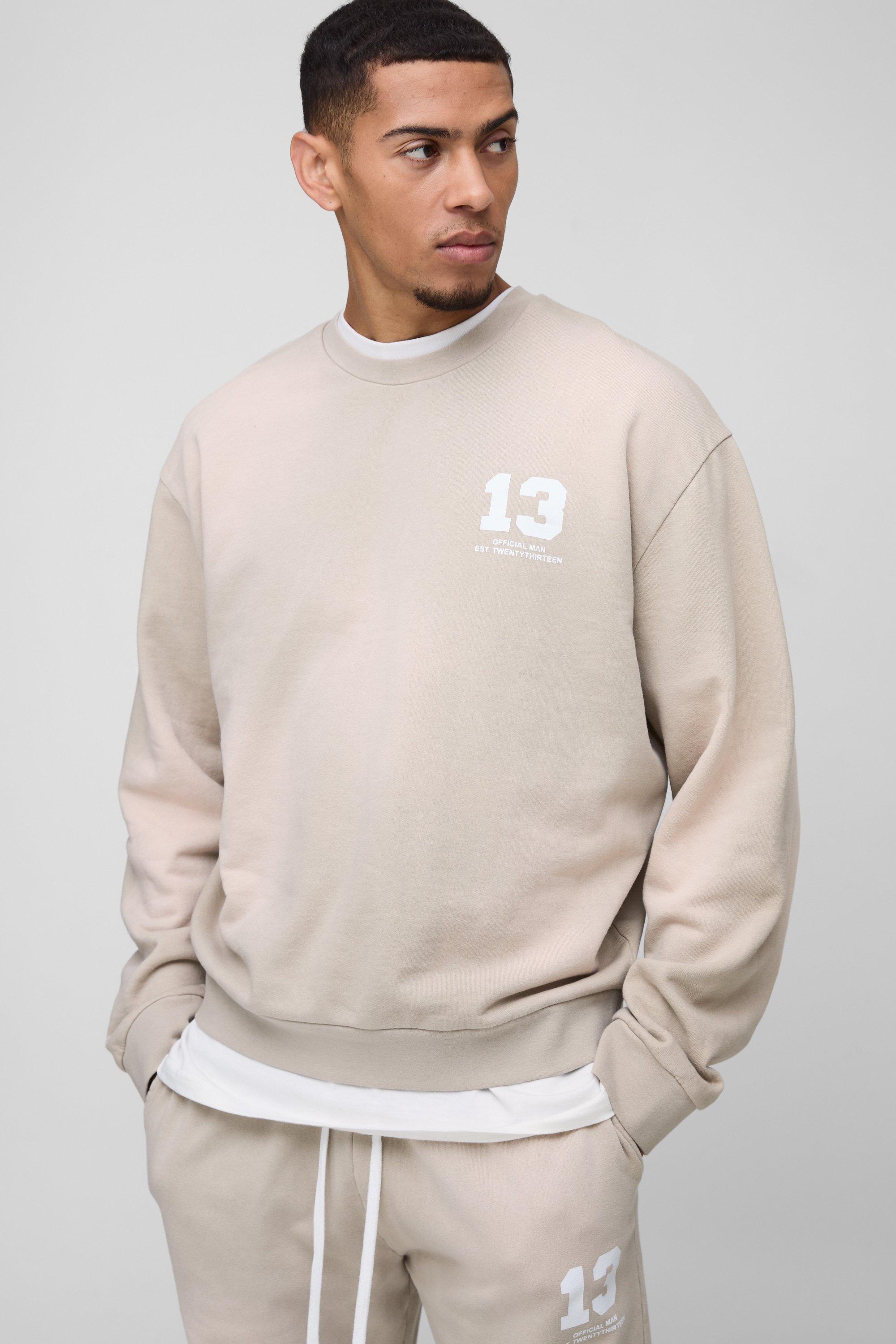 Felpa squadrata oversize con stampa Ofcl in lavaggio spray, Beige