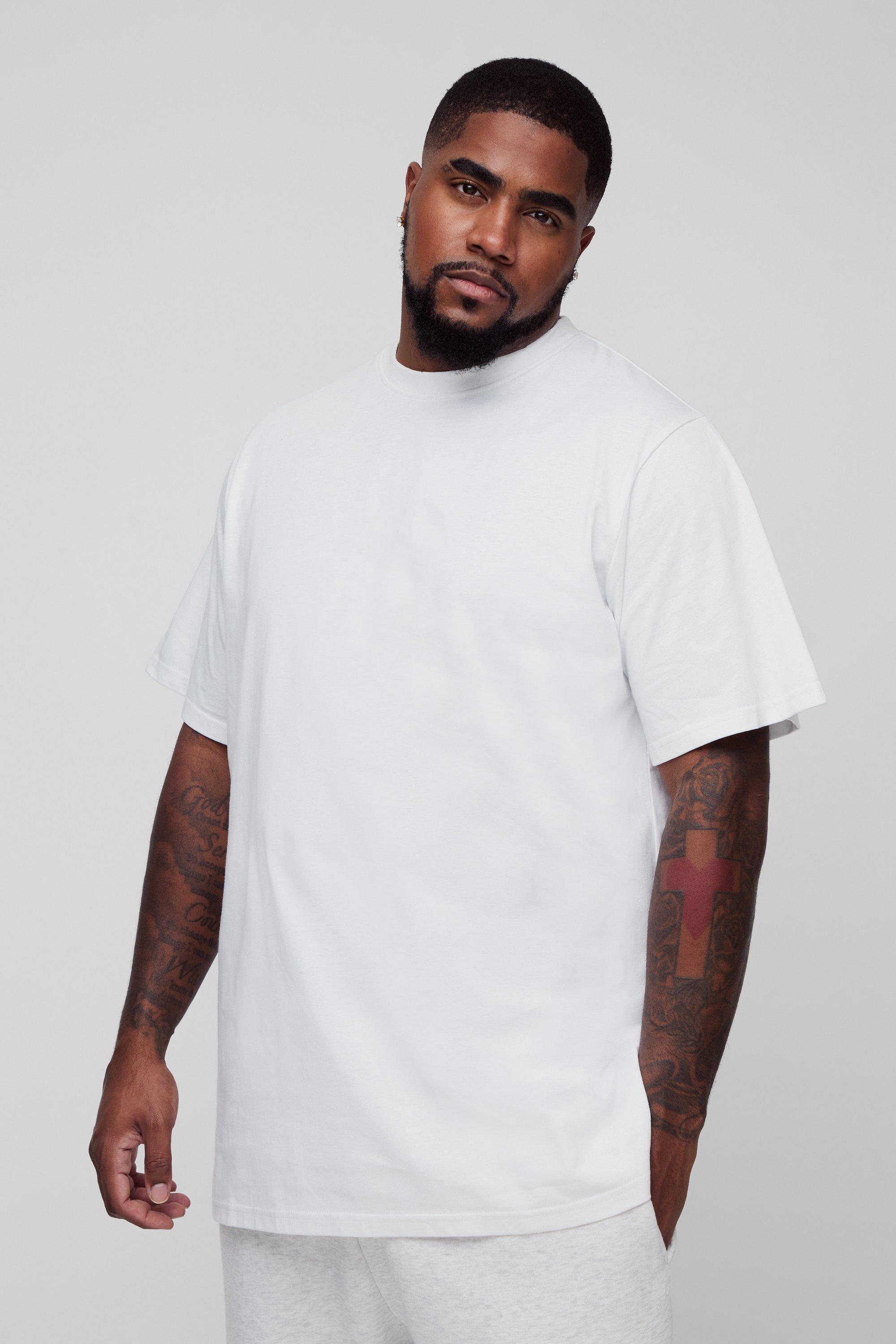 Mens White Plus Longline Basic T-Shirt, White