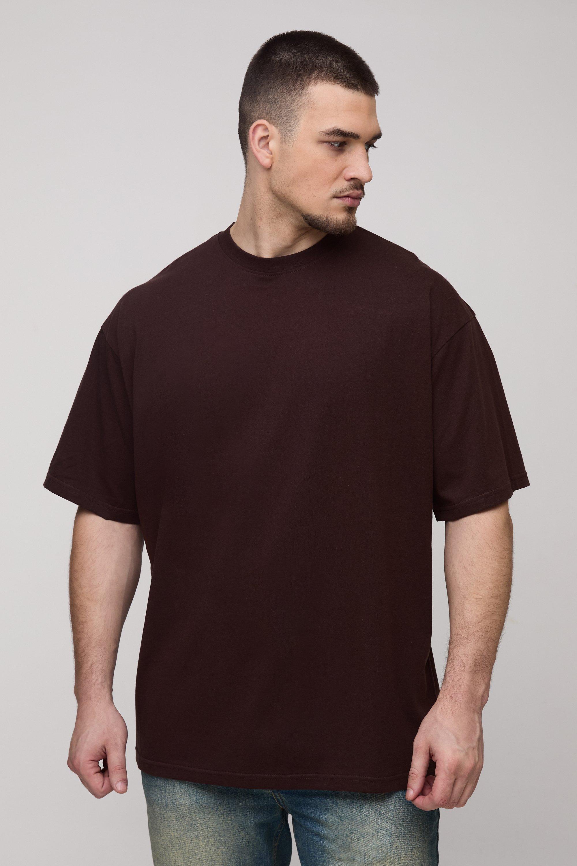 Mens Brown Tall Oversized T-shirt in Chocolate, Brown