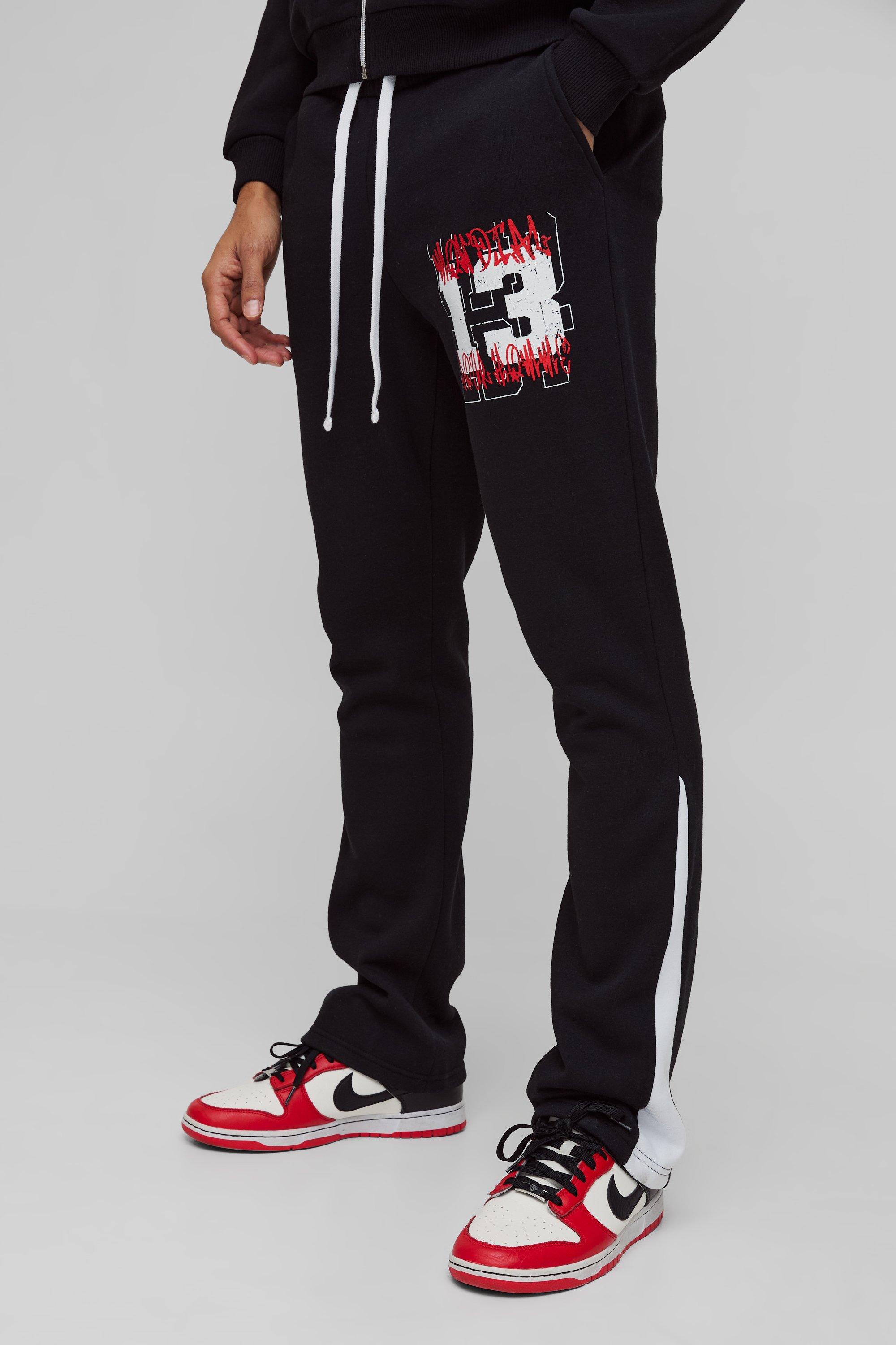 Mens Black Slim Fit Grafitti 13 Varsity Gusset Jogger, Black