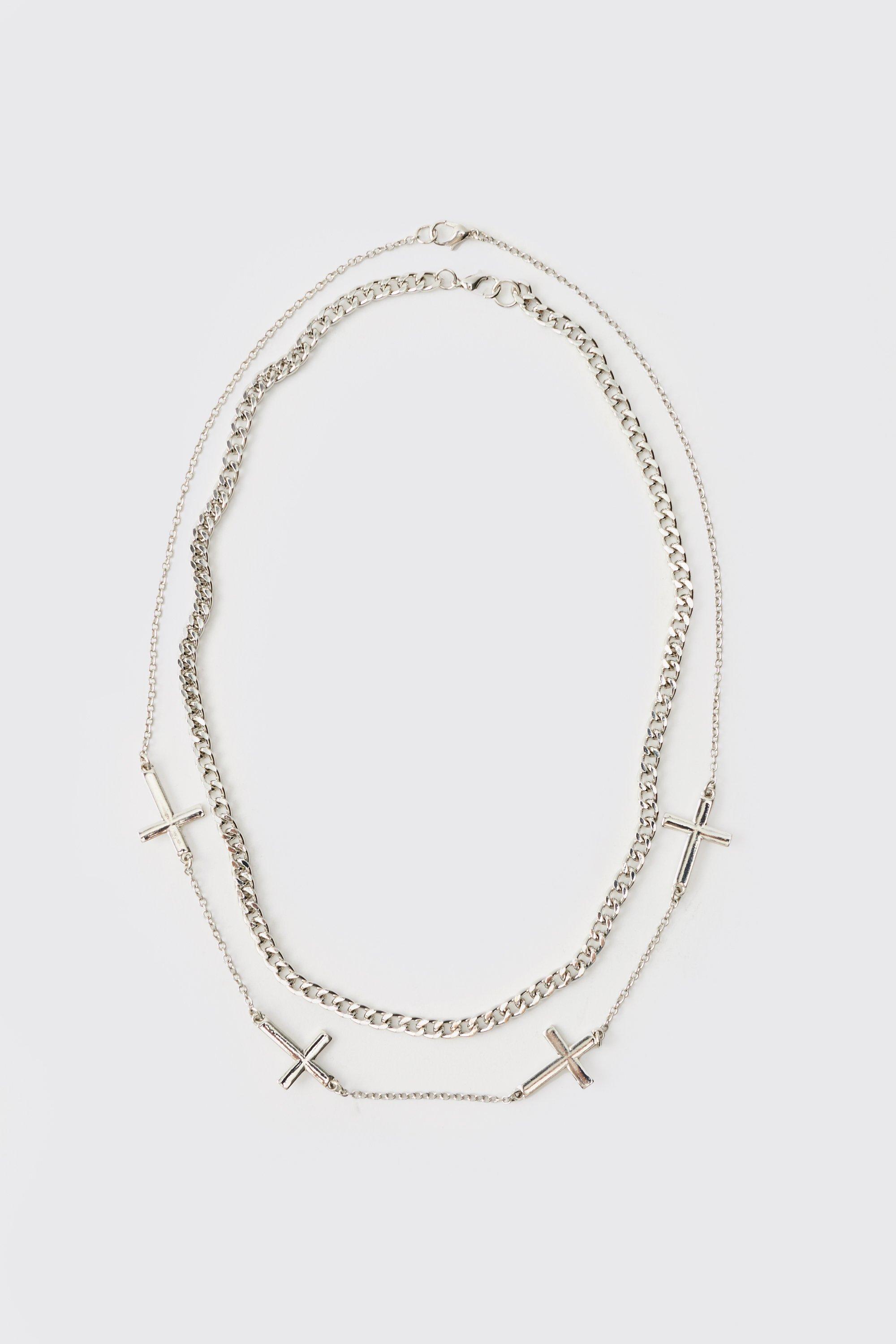 Collana a più fili con pendenti a croce, Grigio