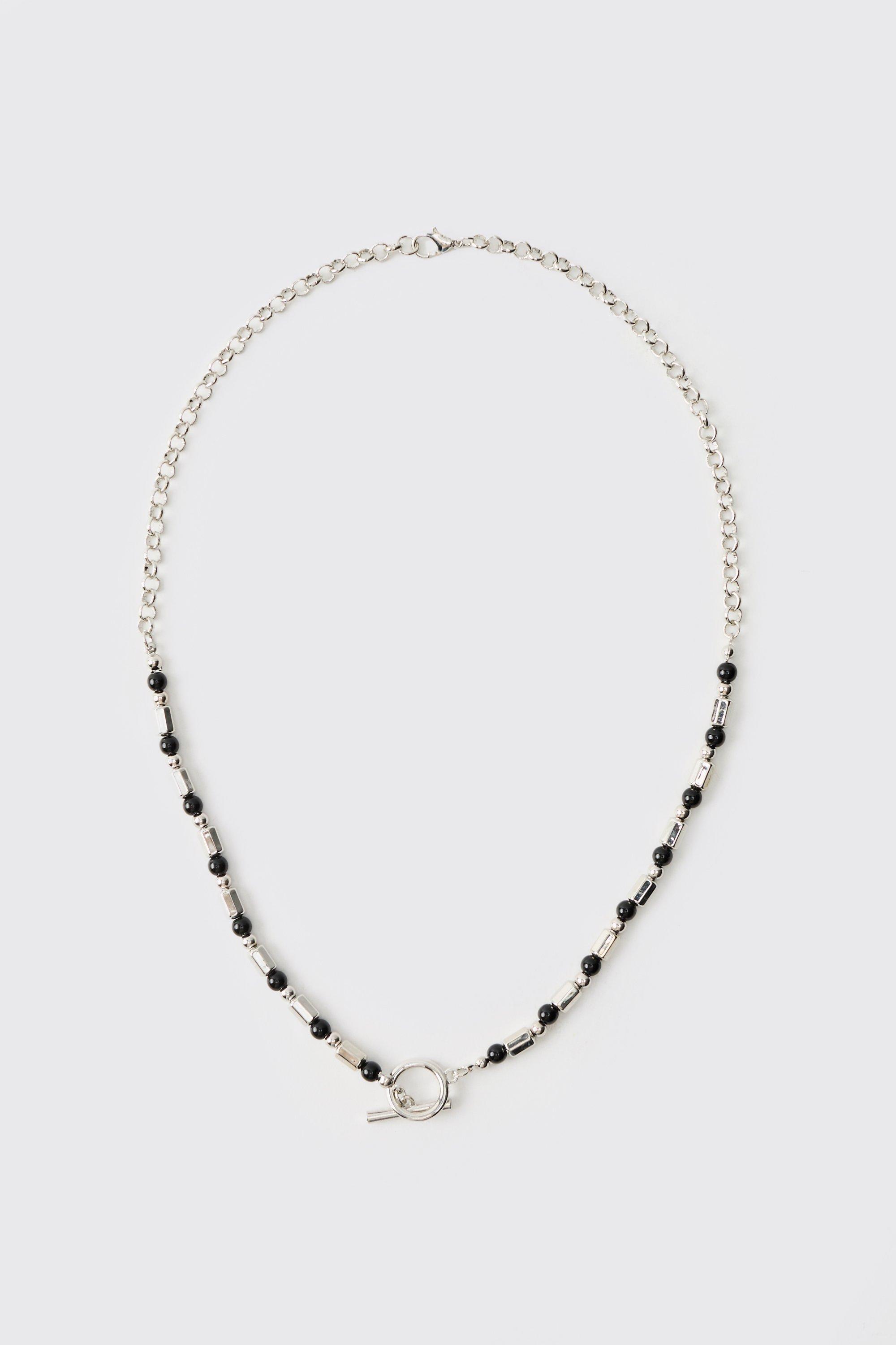 Collana in argento con perle e dettagli, Bianco