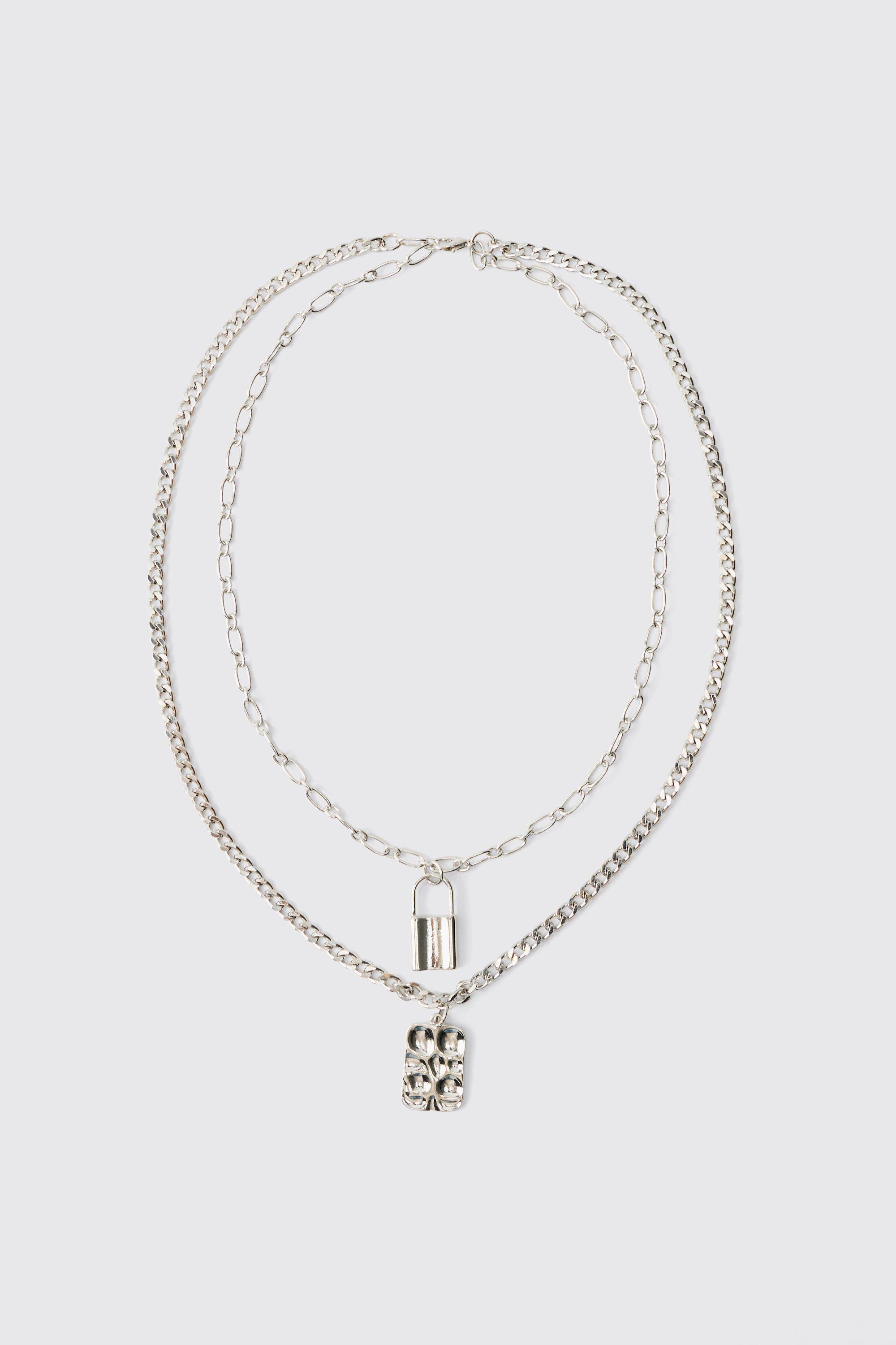 Collana a più fili con lucchetto, Grigio