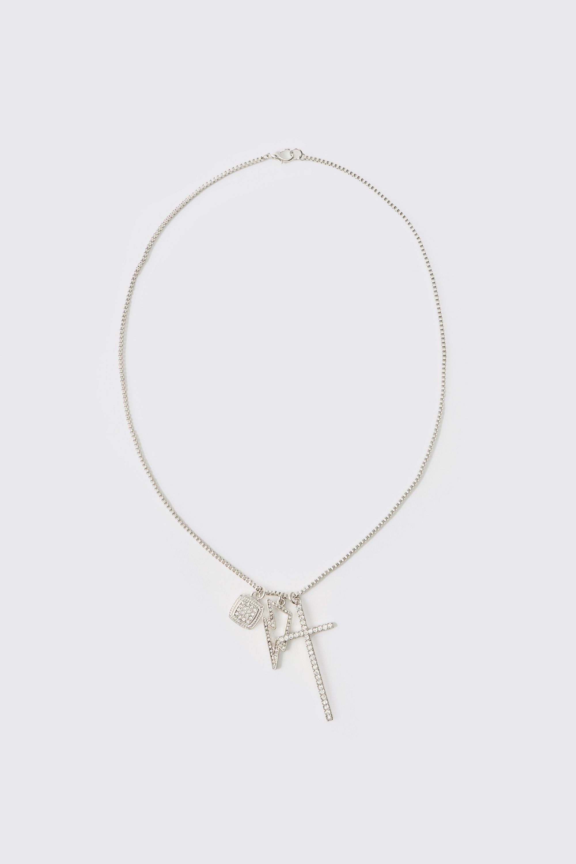 Collana con croce e dettagli in argento, Grigio