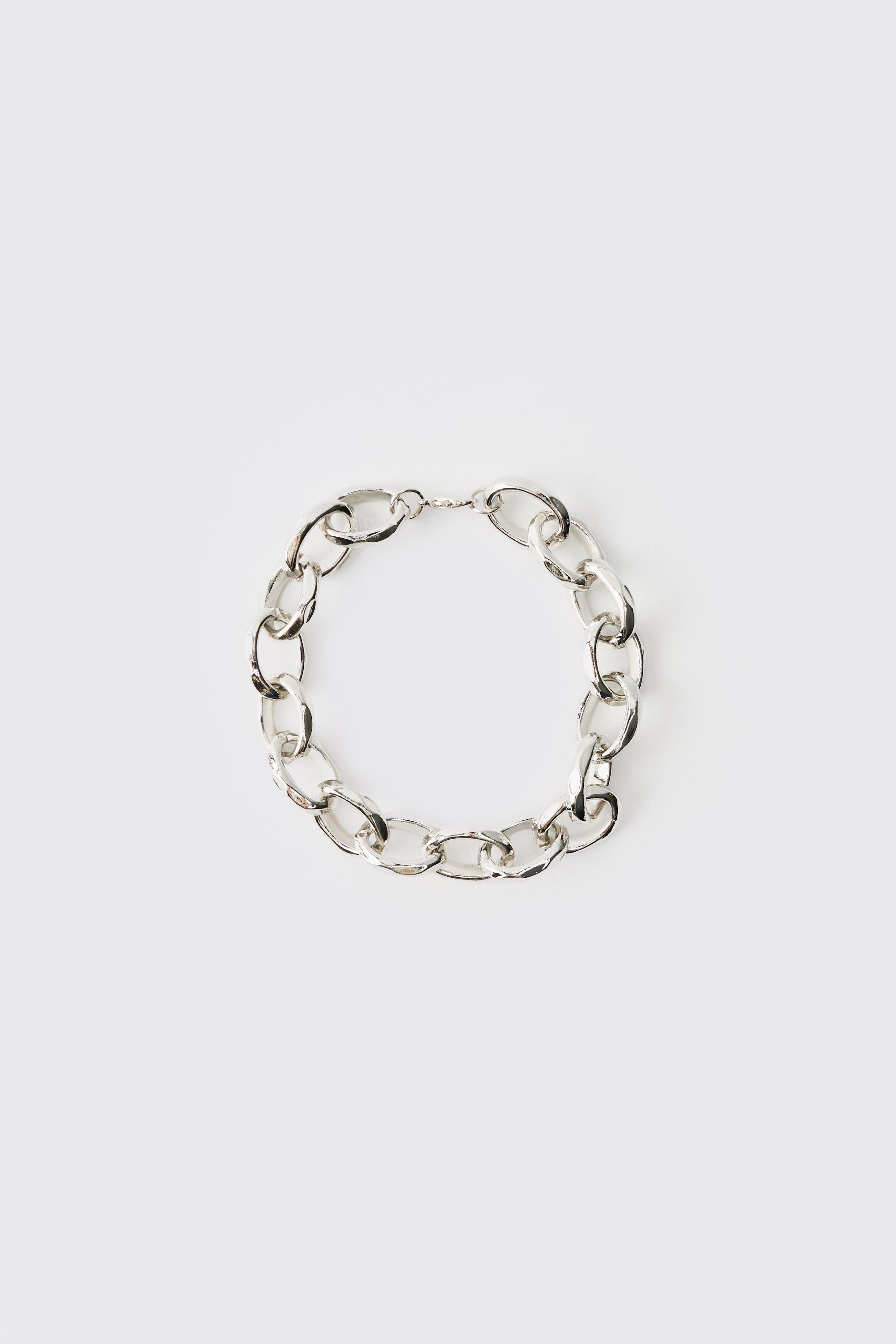 Mens Grey Silver Chain Bracelet, Grey