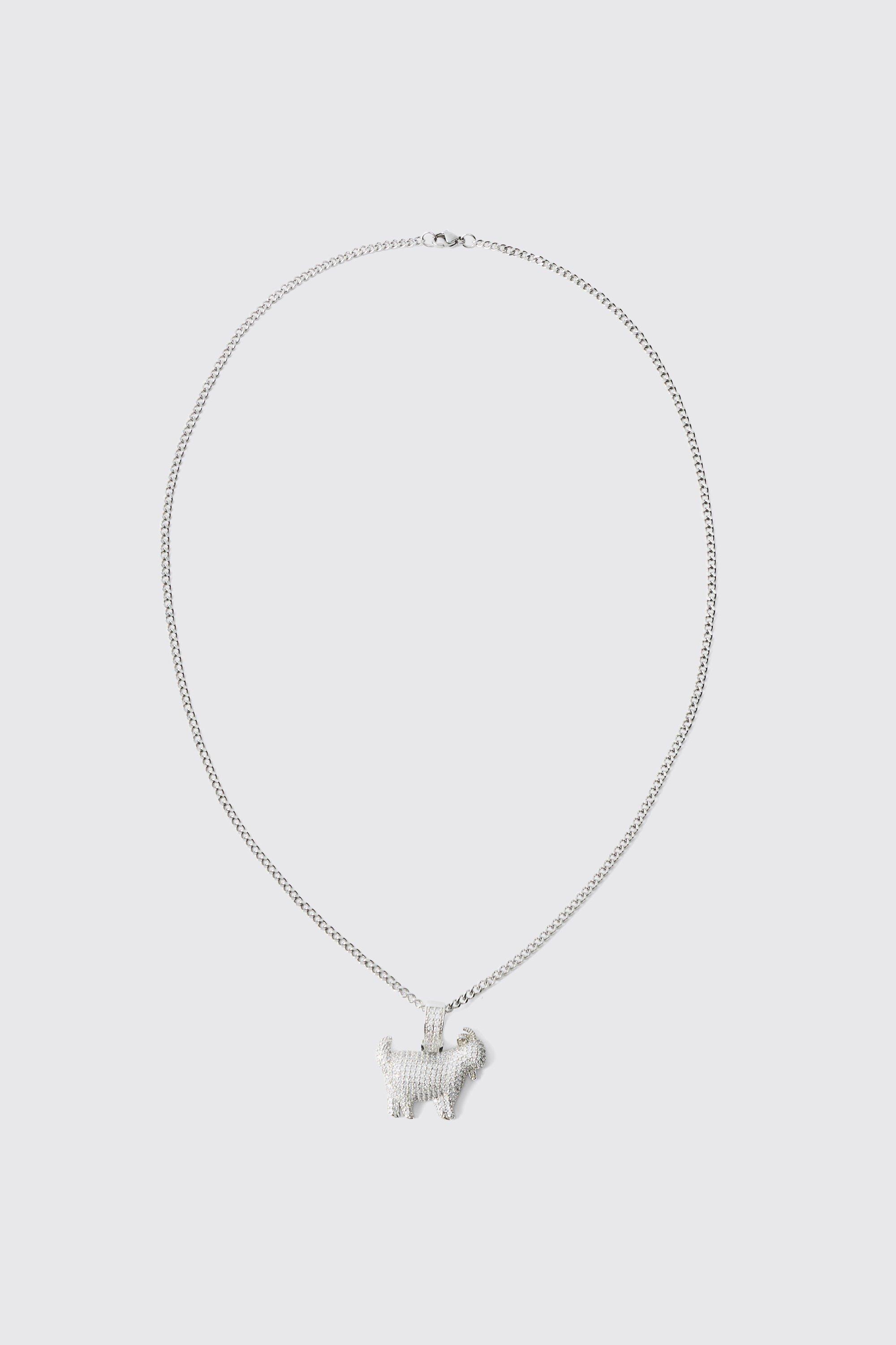 Mens Grey Iced Out Goat Necklace, Grey