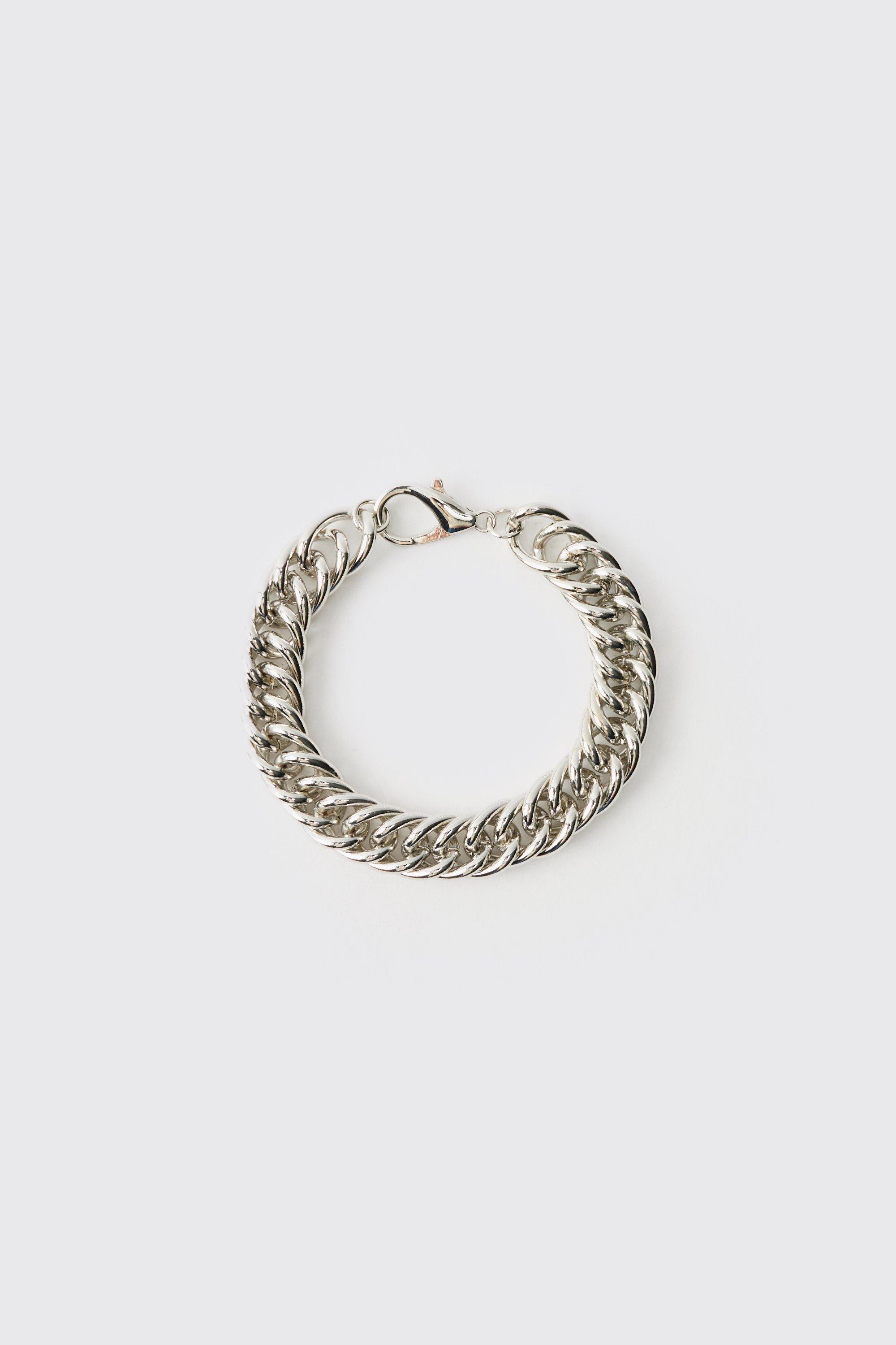 Mens Grey Silver Link Bracelet, Grey