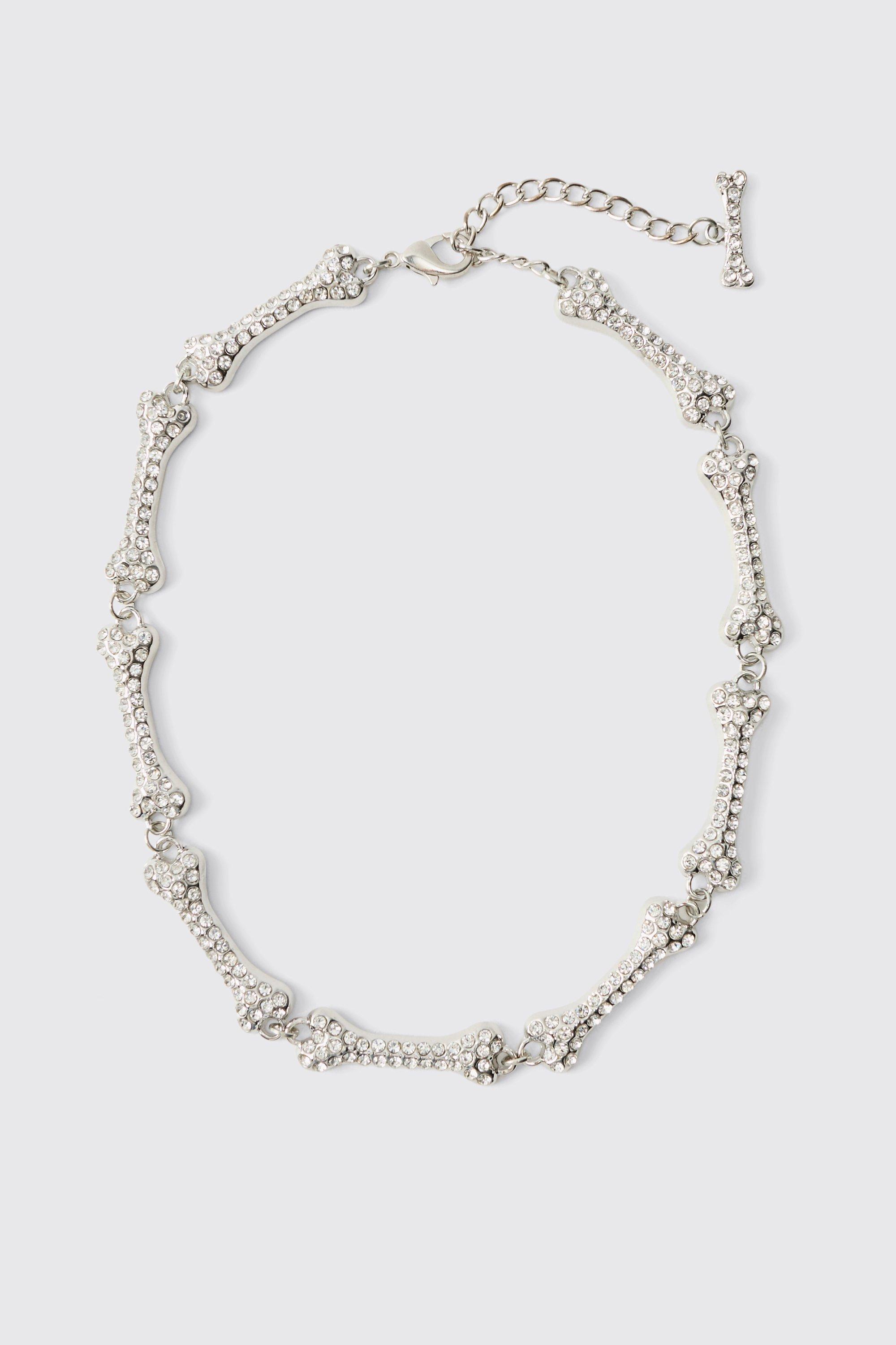 Collana in argento con osso ghiacciato, Grigio