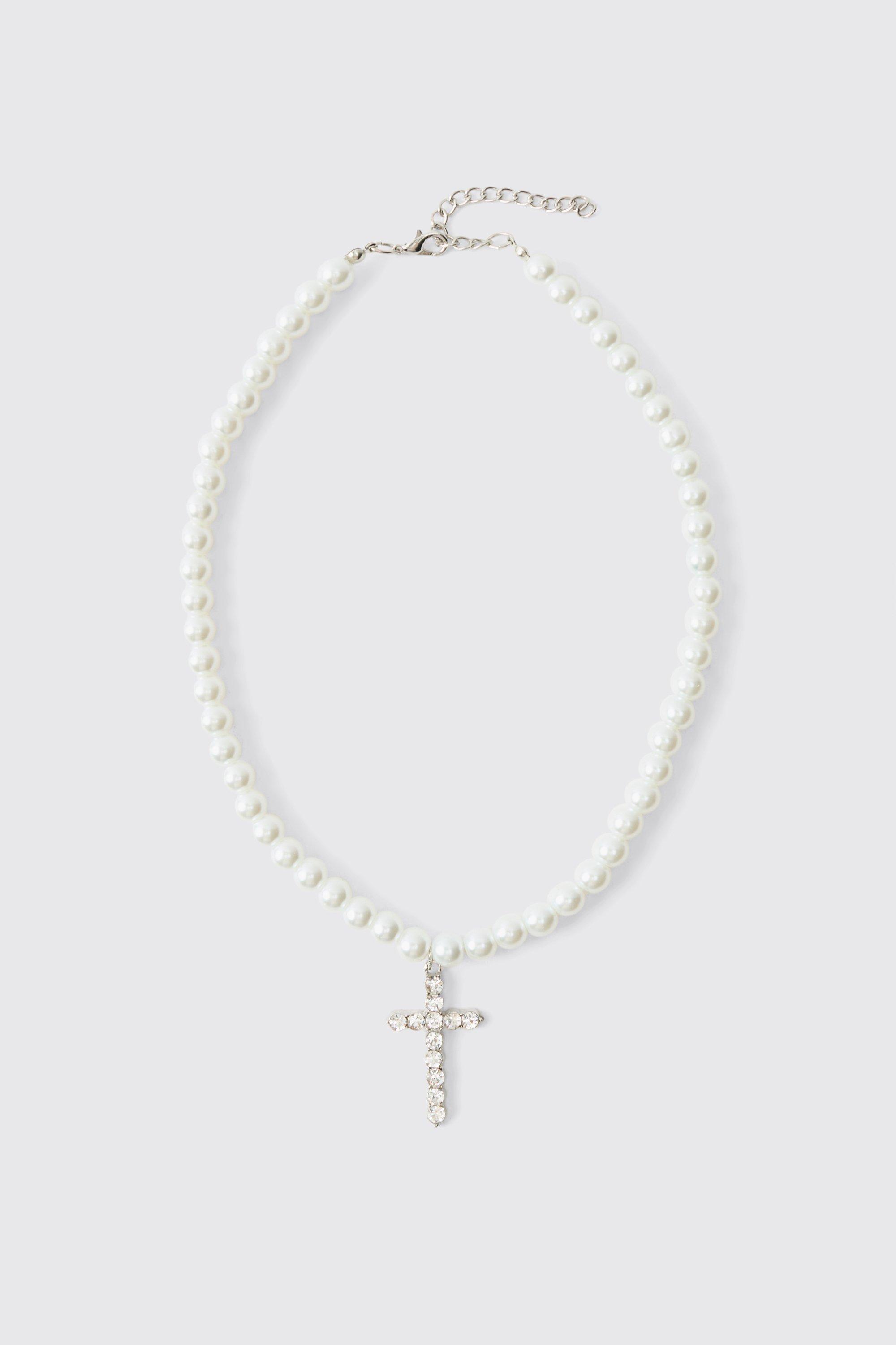 Collana di perle con croce, Bianco