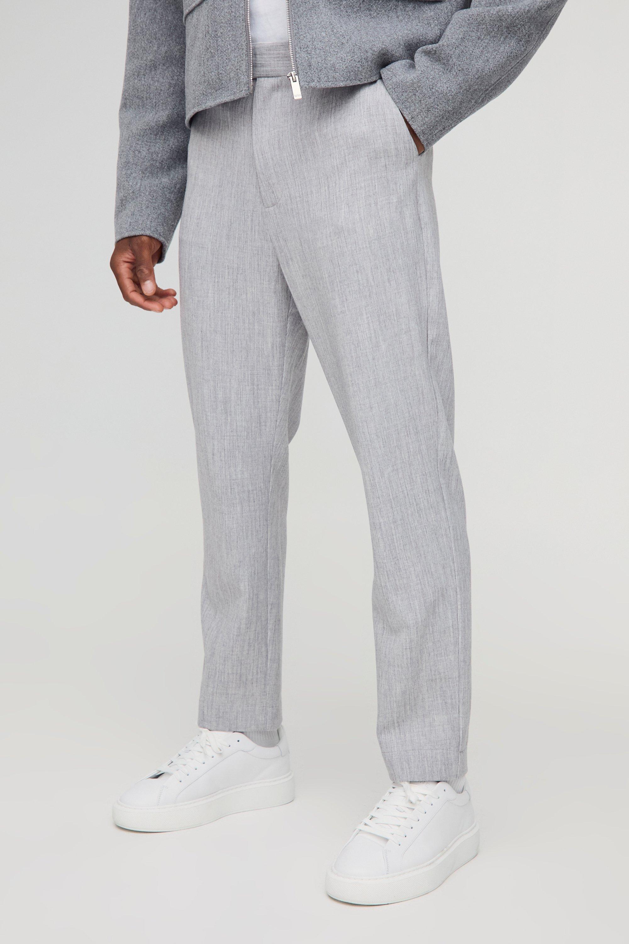 Mens Grey Tapered Cropped Fit Trousers, Grey