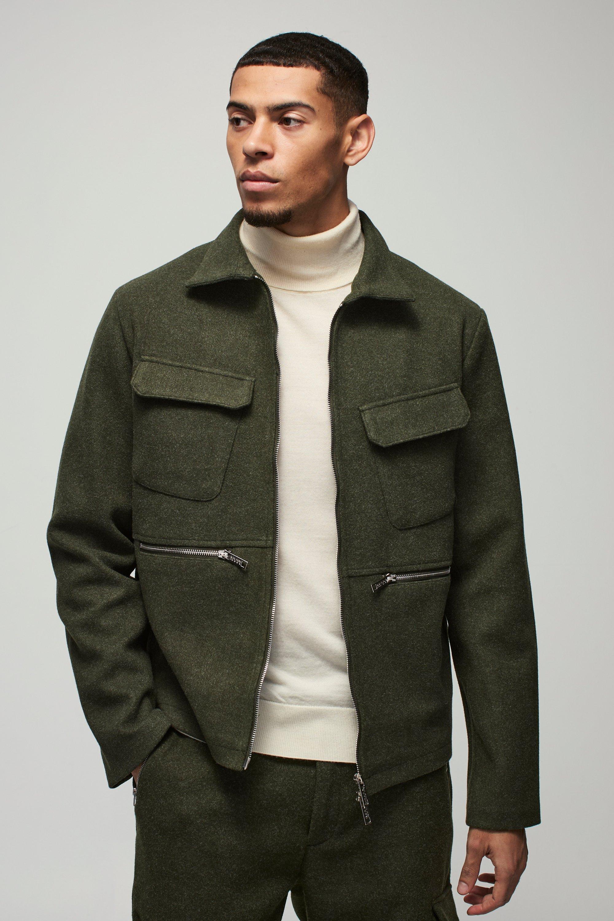 Image of Giacca Harrington Regular Fit effetto lana con tasche e dettagli, Verde