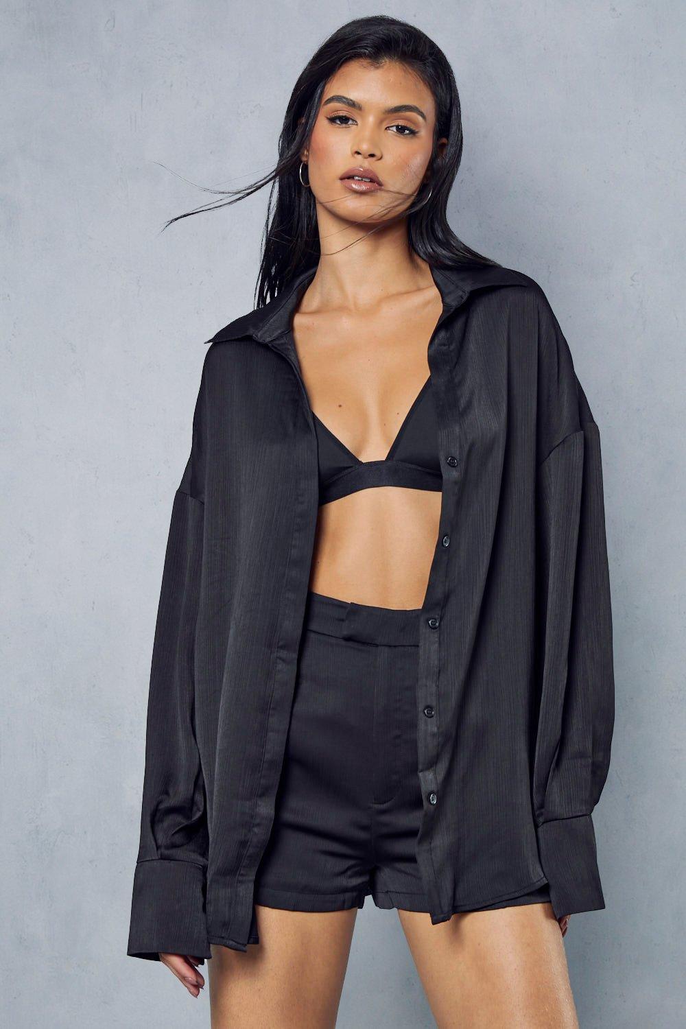 Plus Satin Bralet & Oversized Shirt