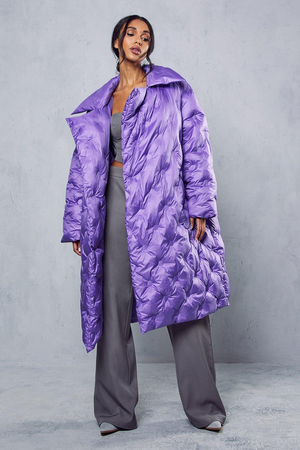 Womens Recycled Pintuck Detail Double Breasted Coat - Purple - 6, Purple