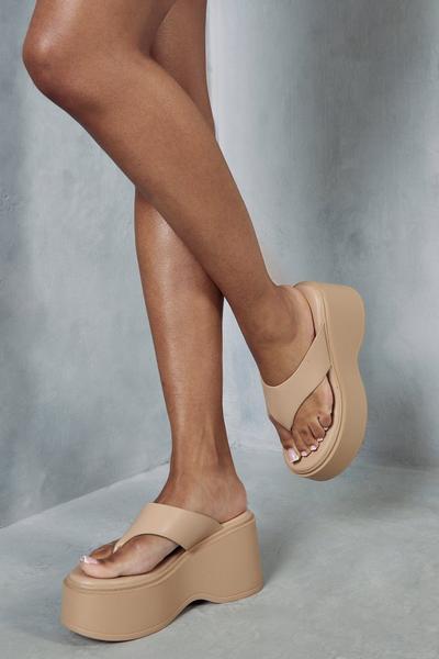 Leather Look Platform Flip Flops