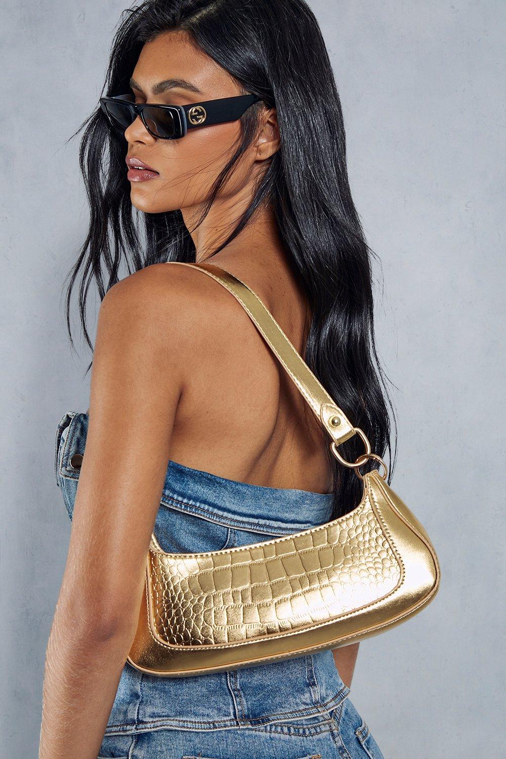 womens metallic croc leather look grab bag - gold - one size, gold