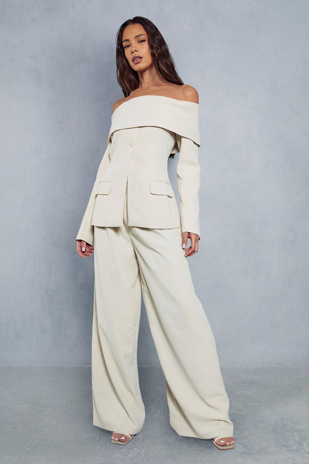 Womens Tailored High Waisted Button Detail Trousers - Stone - 8, Stone