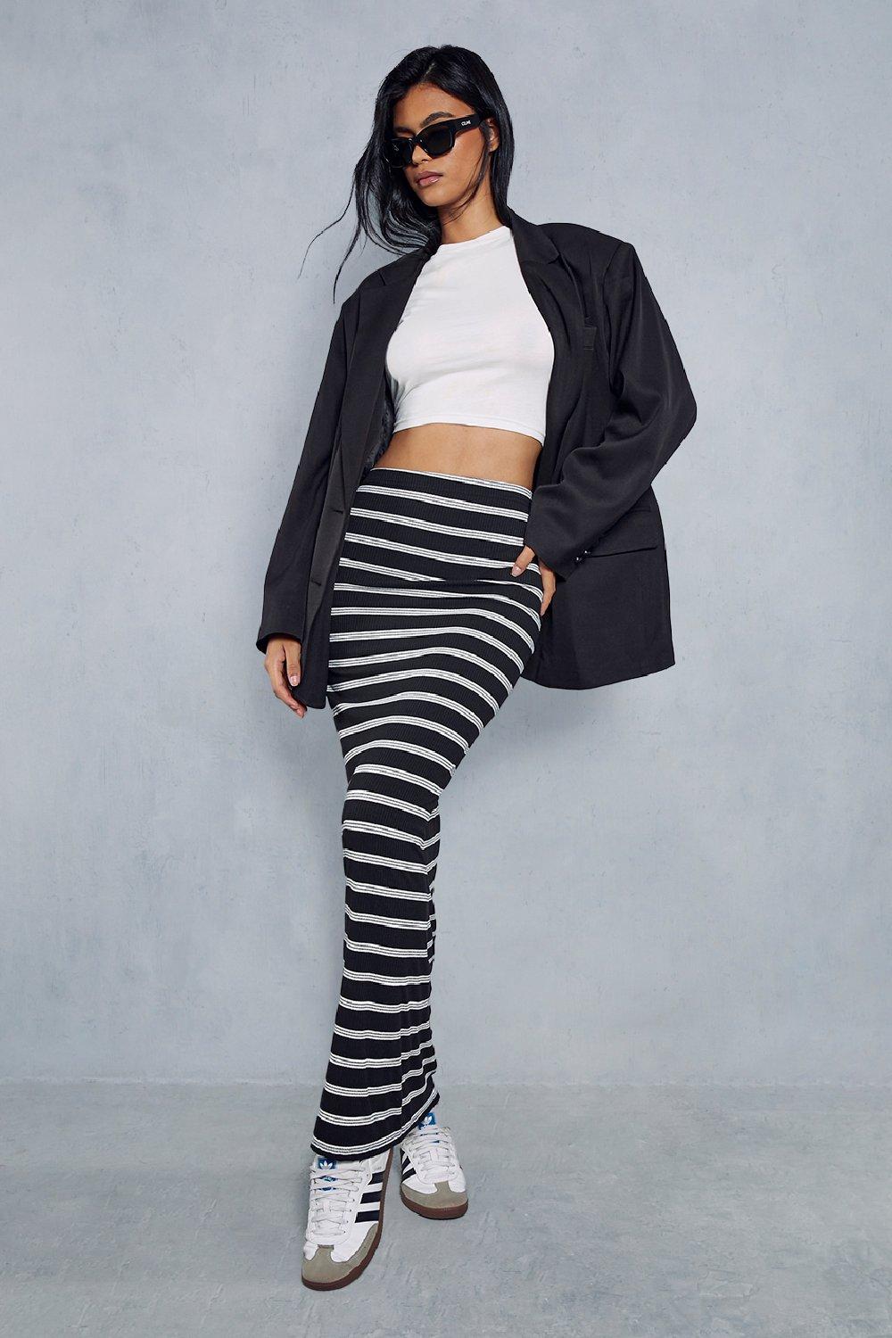 womens ribbed stripe column maxi skirt - black - 6, black