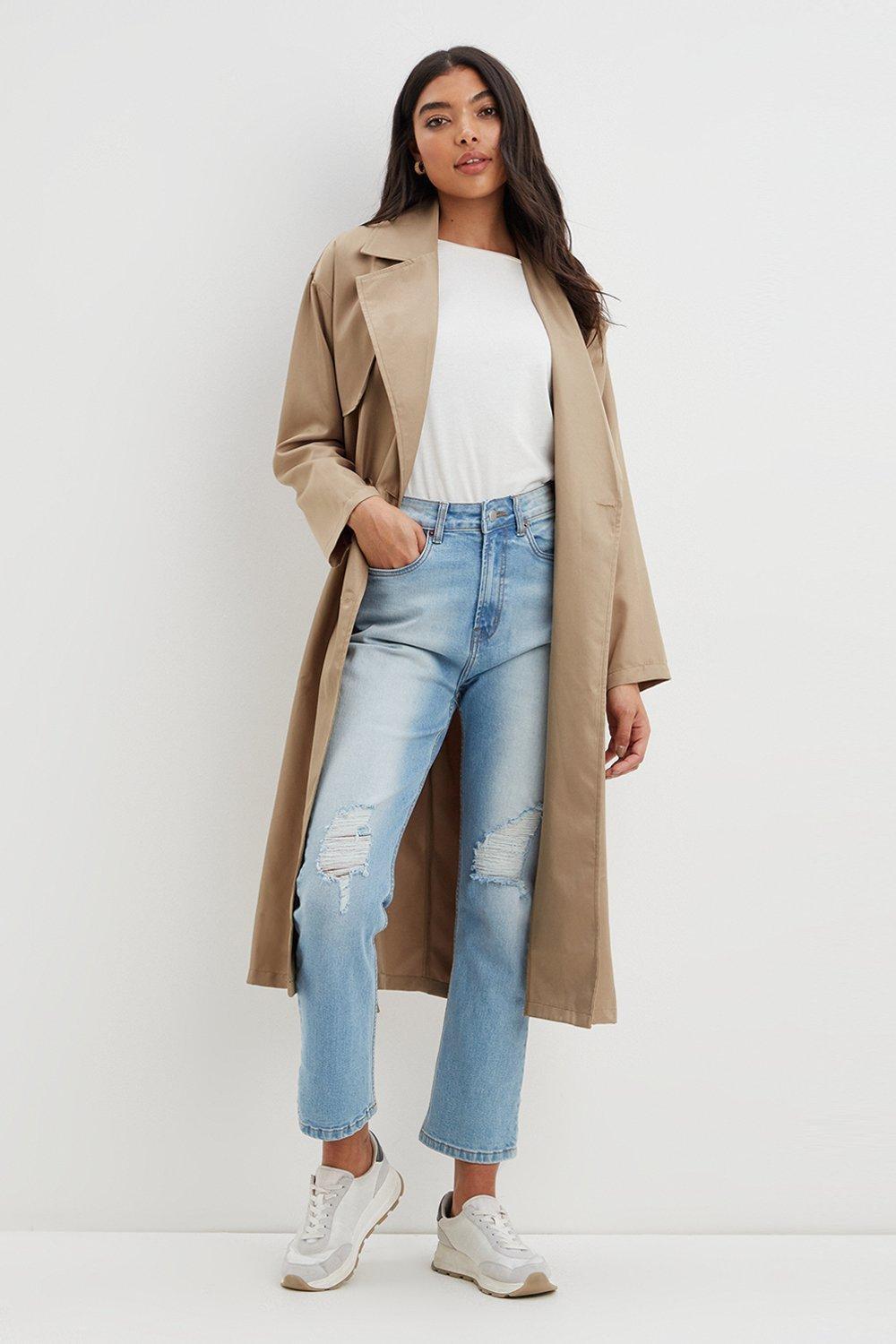 Womens Longline Belted Trench Coat