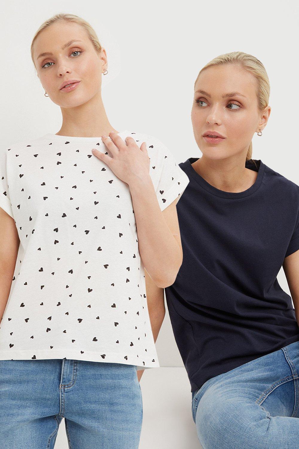 Women’s Petite Cotton 2 Pack Roll Sleeve T-Shirt - multi - 6