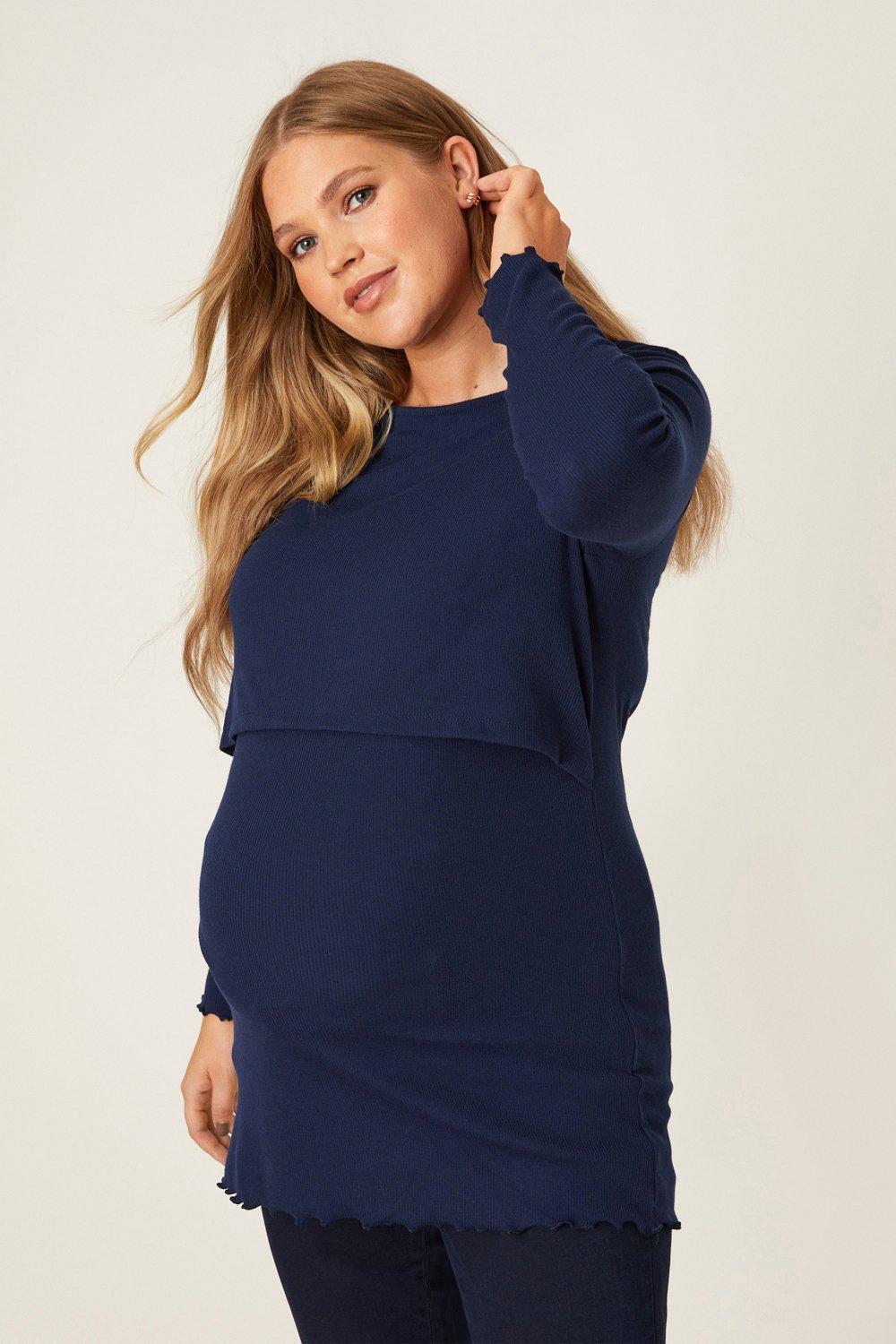 Womens Maternity & Nursing Double Layer Ribbed Top