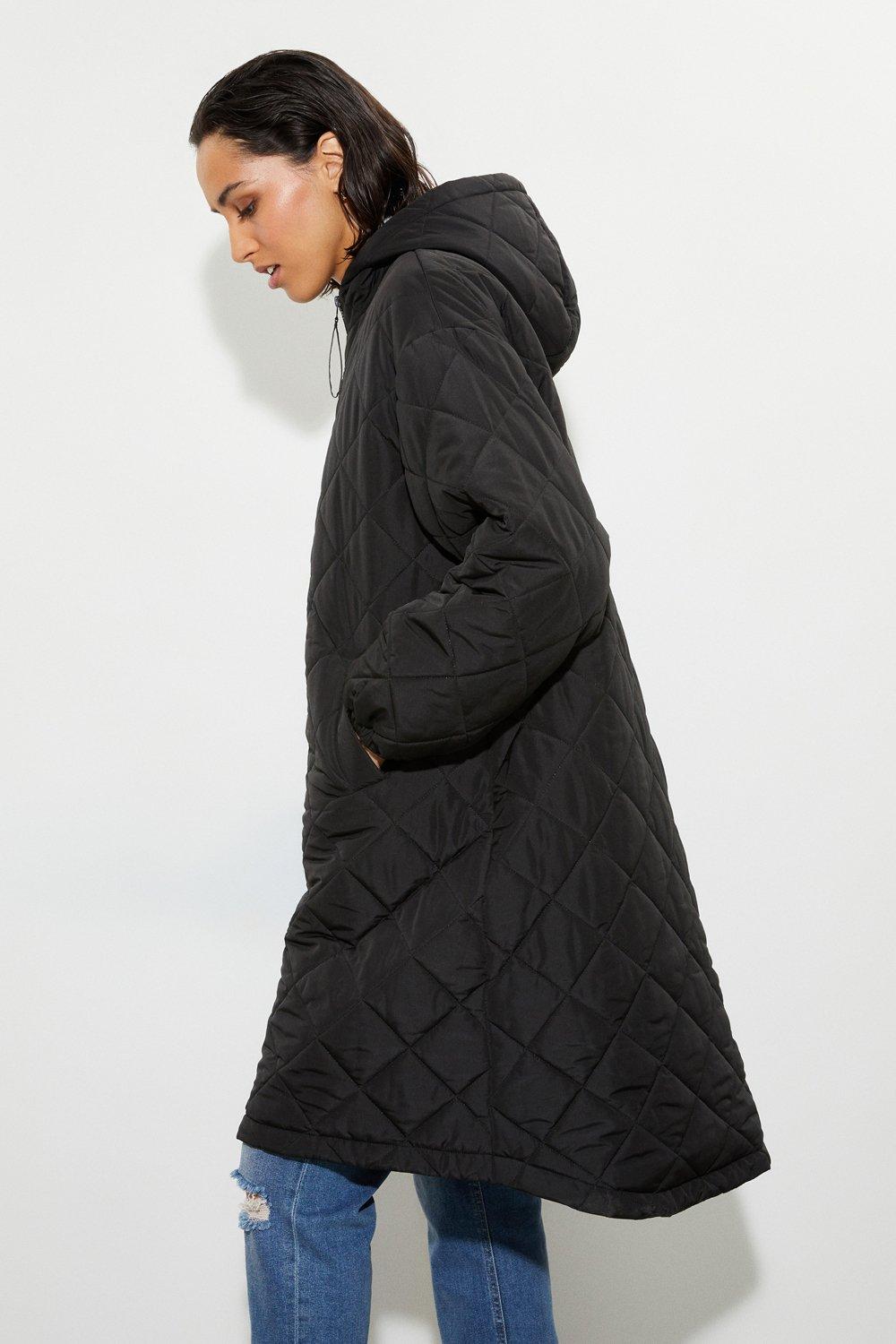 Womens Oversized Hooded Diamond Quilted Parka Coat