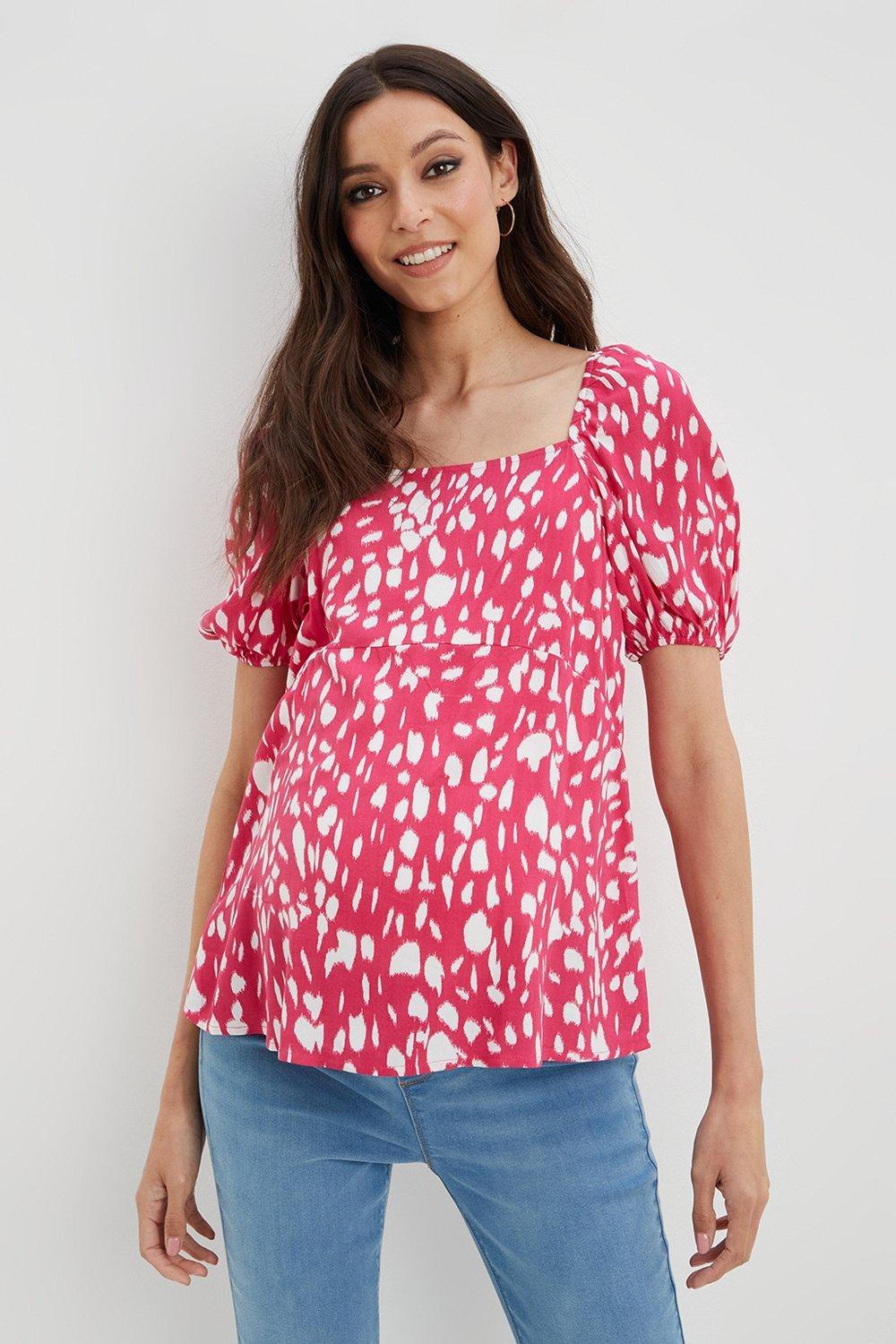 Womens Maternity Pink Animal Tie Back Top
