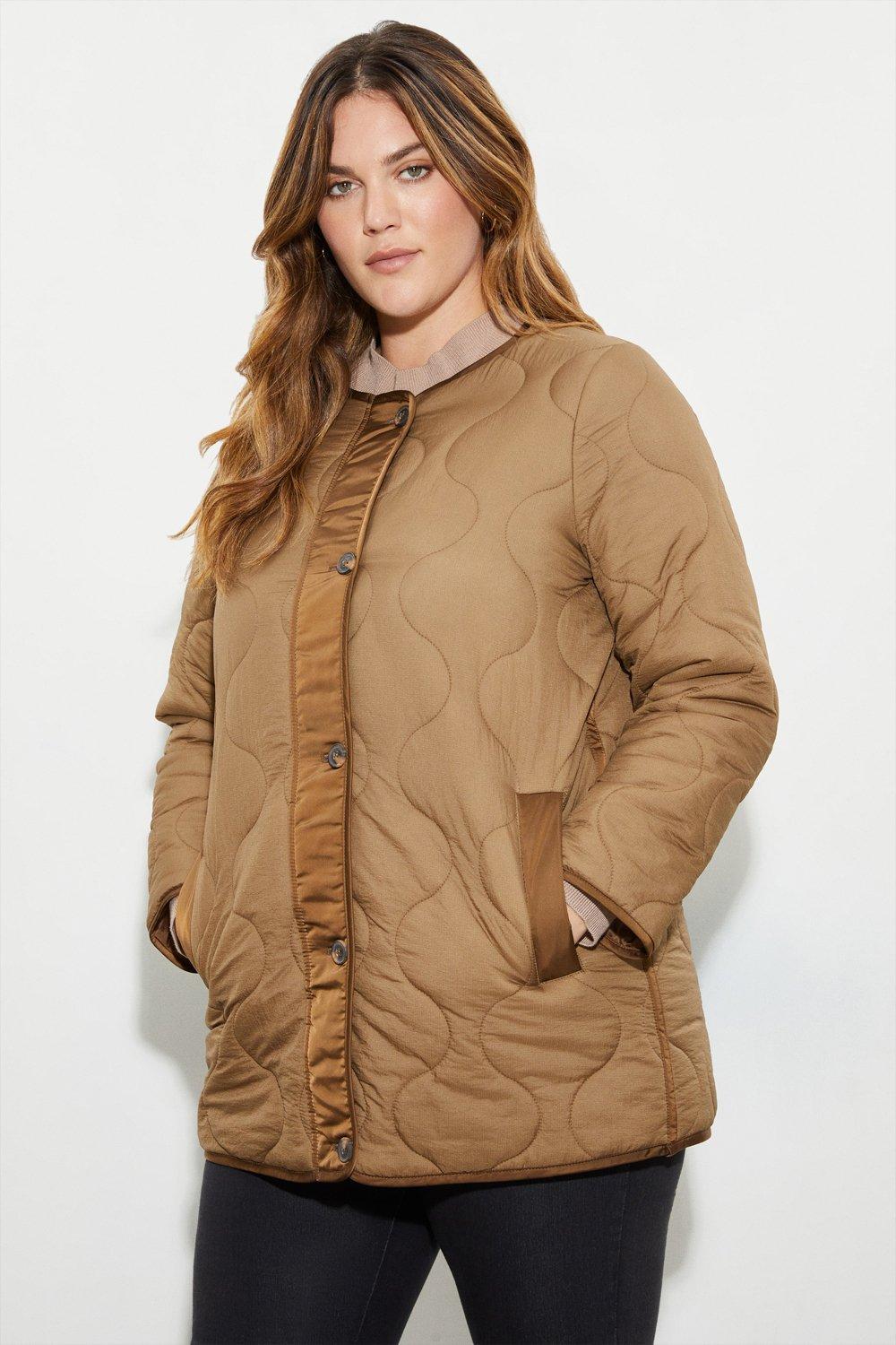 Womens Curve Contrast Detail Quilted Jacket