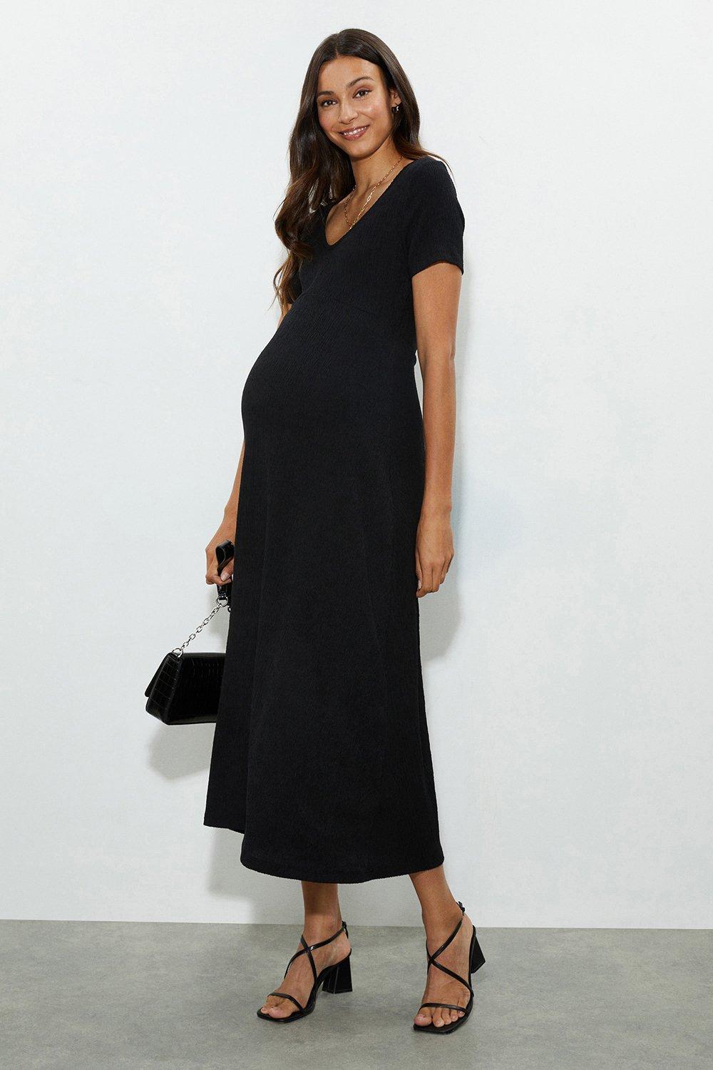 Womens Maternity Textured Ruched Midi Dress