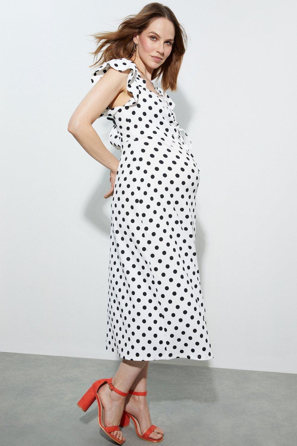 Women’s Maternity Ivory Spot Ruch Front Strappy Midi - 22