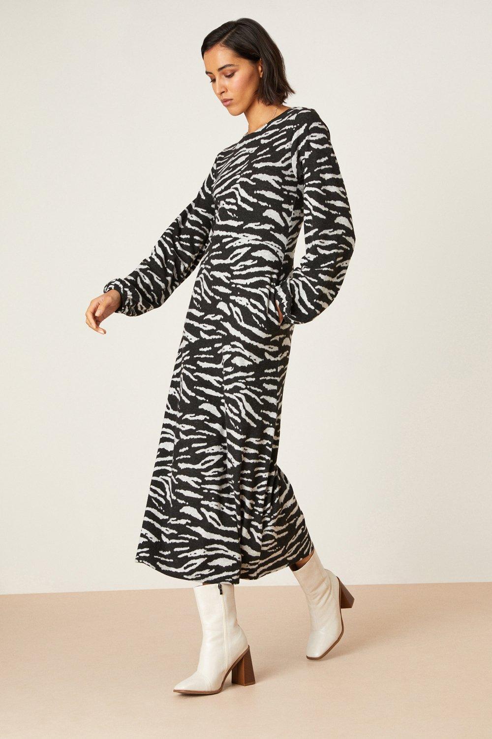 Womens Tall Zebra Printed Soft Touch Midi Dress