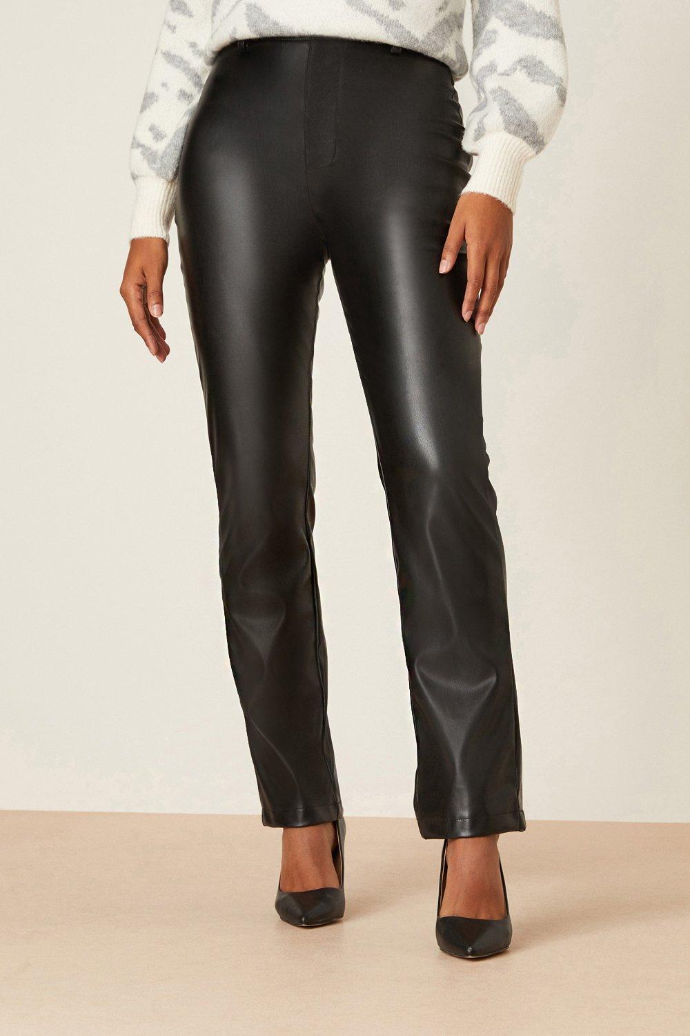 Womens Faux Leather Button Trouser