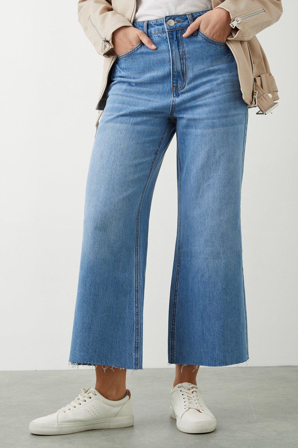 Womens High Rise Wide Leg Cropped Jeans