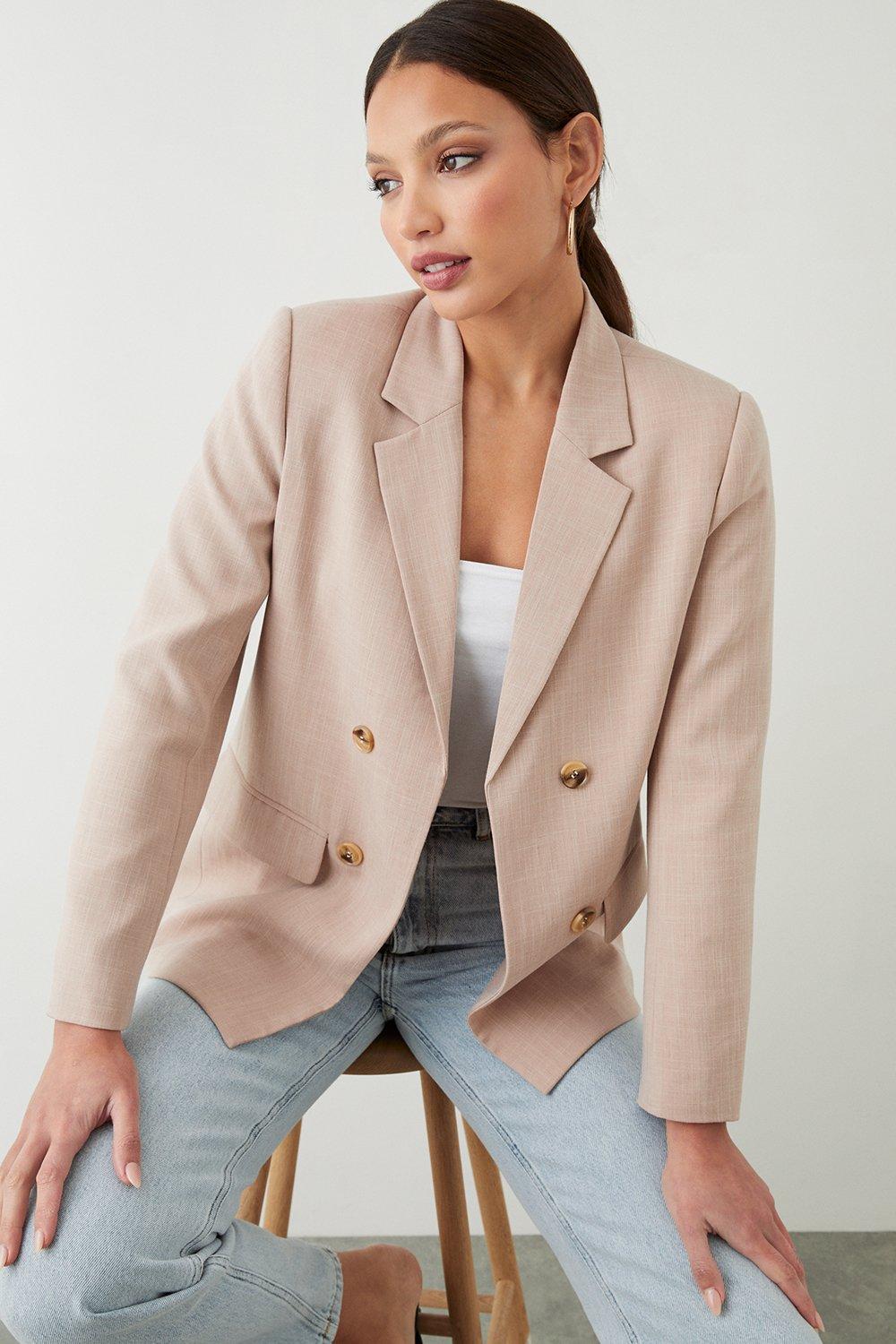 Womens Crosshatch Double Breasted Blazer