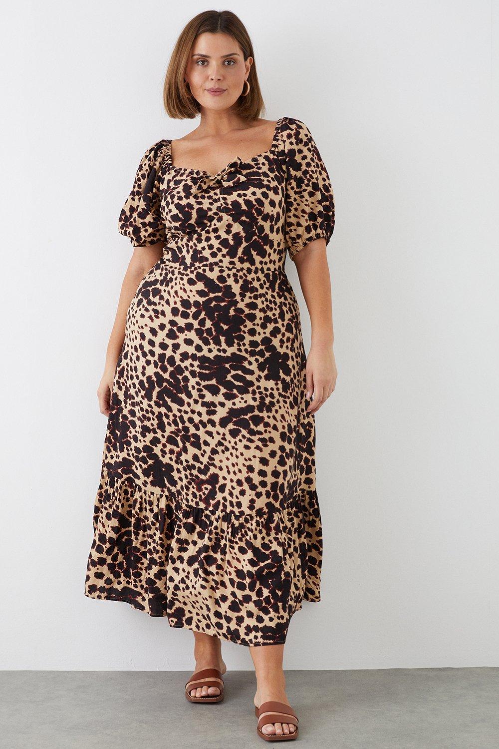 Womens Curve Animal Tie Front Tiered Maxi Dress