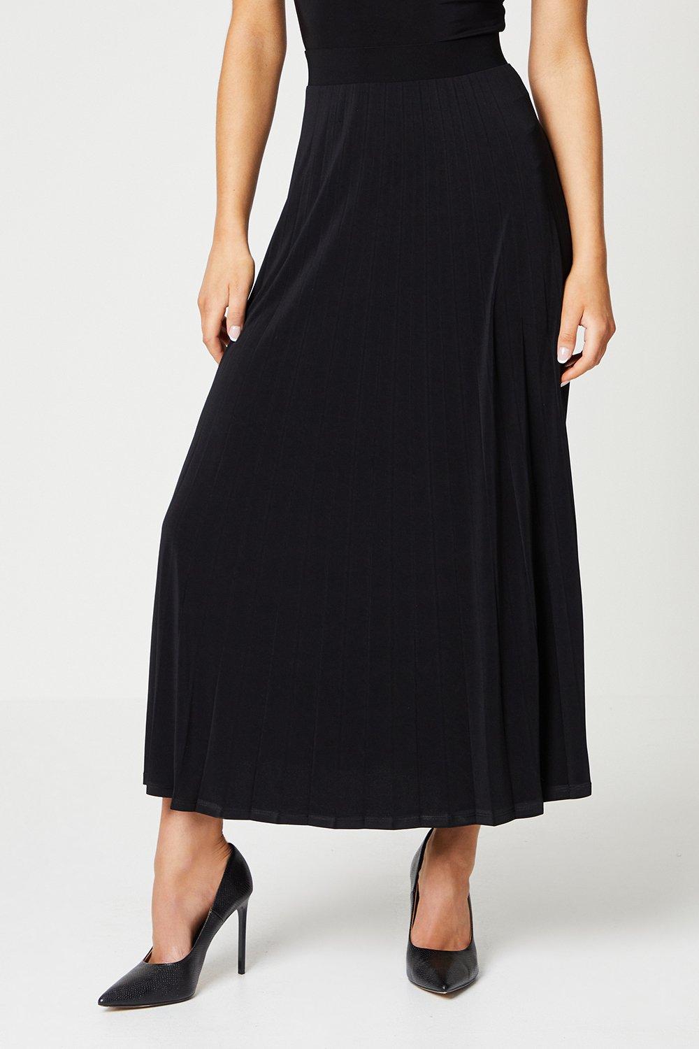Womens Black Pleated Midi Skirt