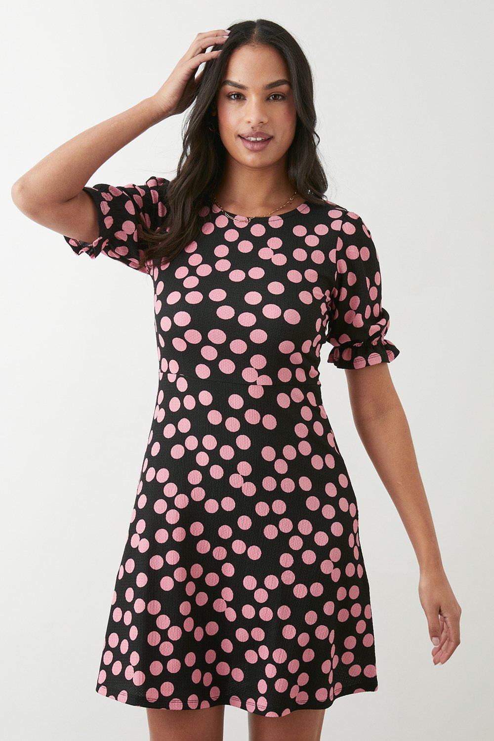 Womens Pink Spot Short Sleeve Mini Dress