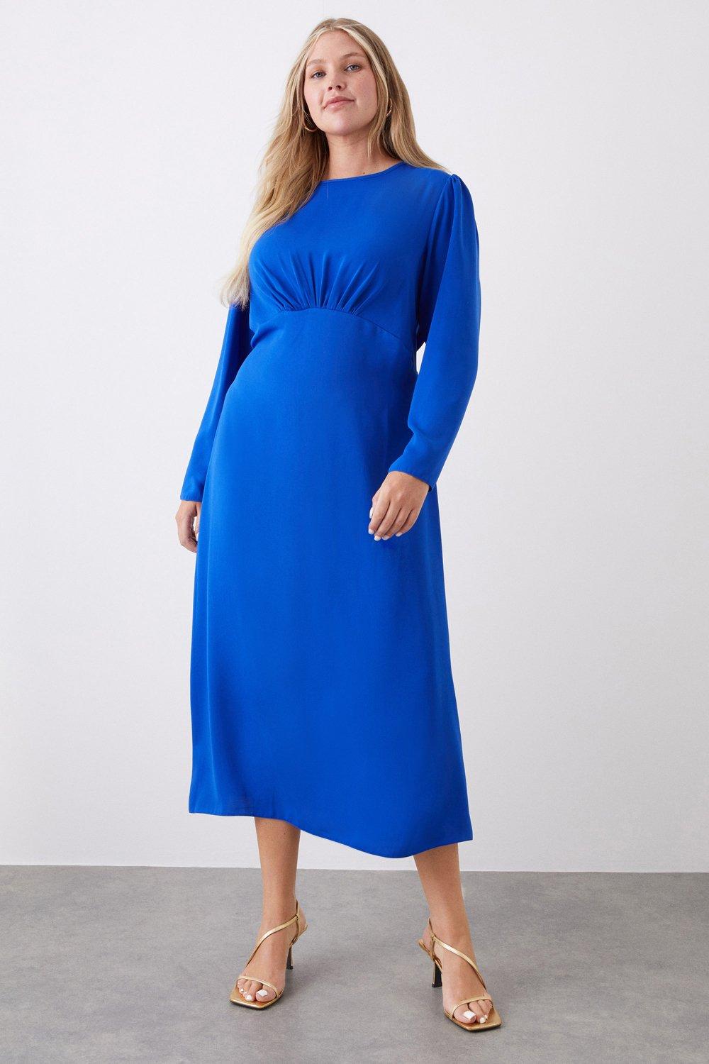 Womens Curve Cobalt Empire Half Sleeve Midi Dress