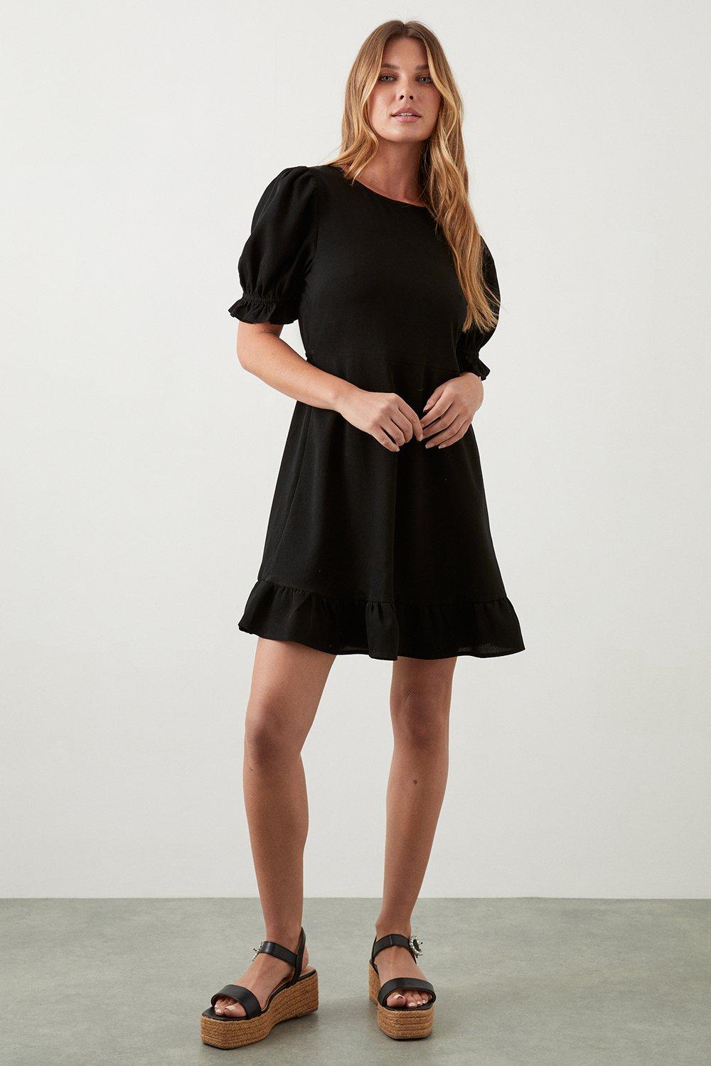 Womens Black Ruffle Hem Mini Dress
